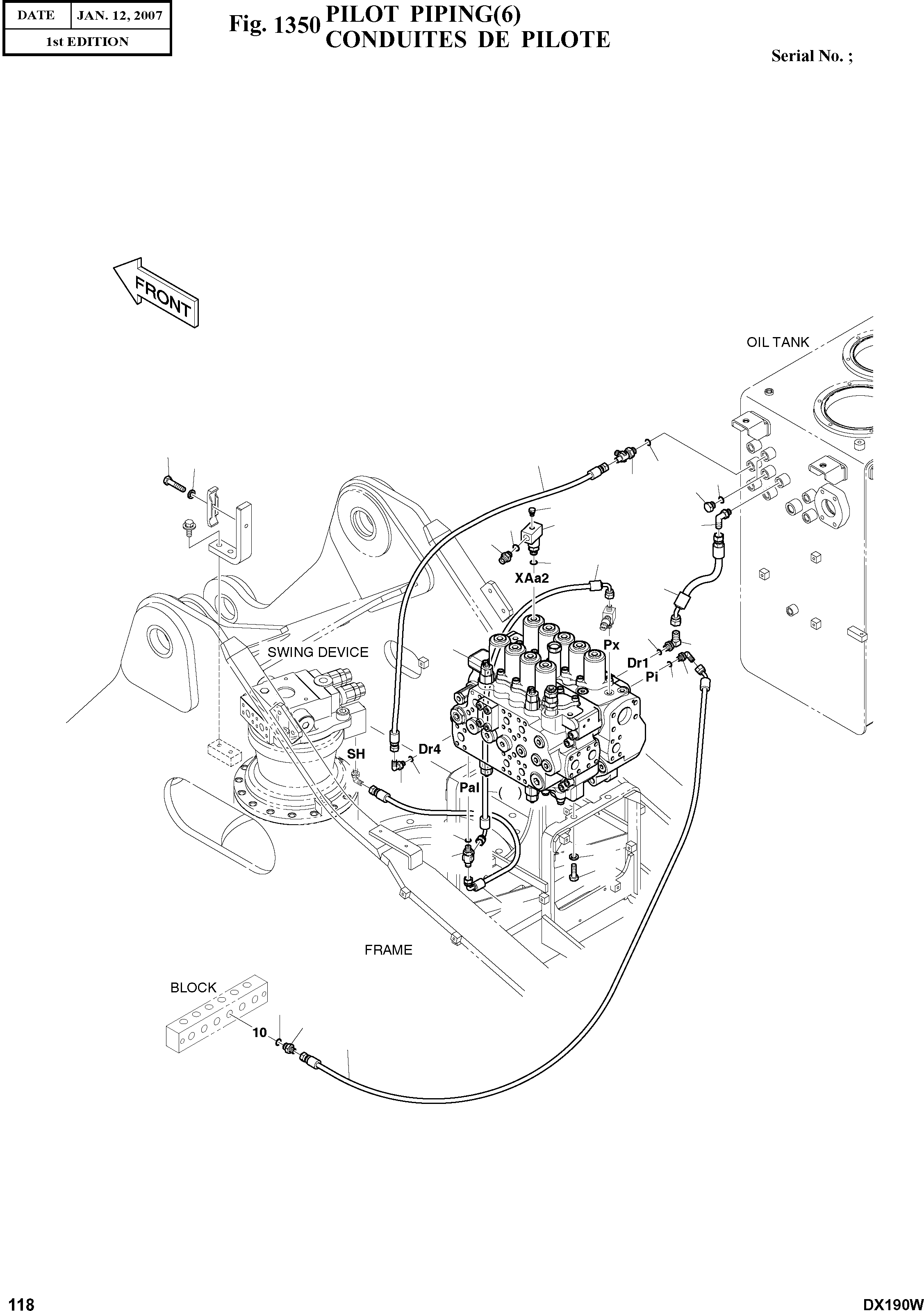 Other: DOOSAN-DAEWOO / DX190W(DX190W) / PILOT PIPING(6)(1350 : 1350)