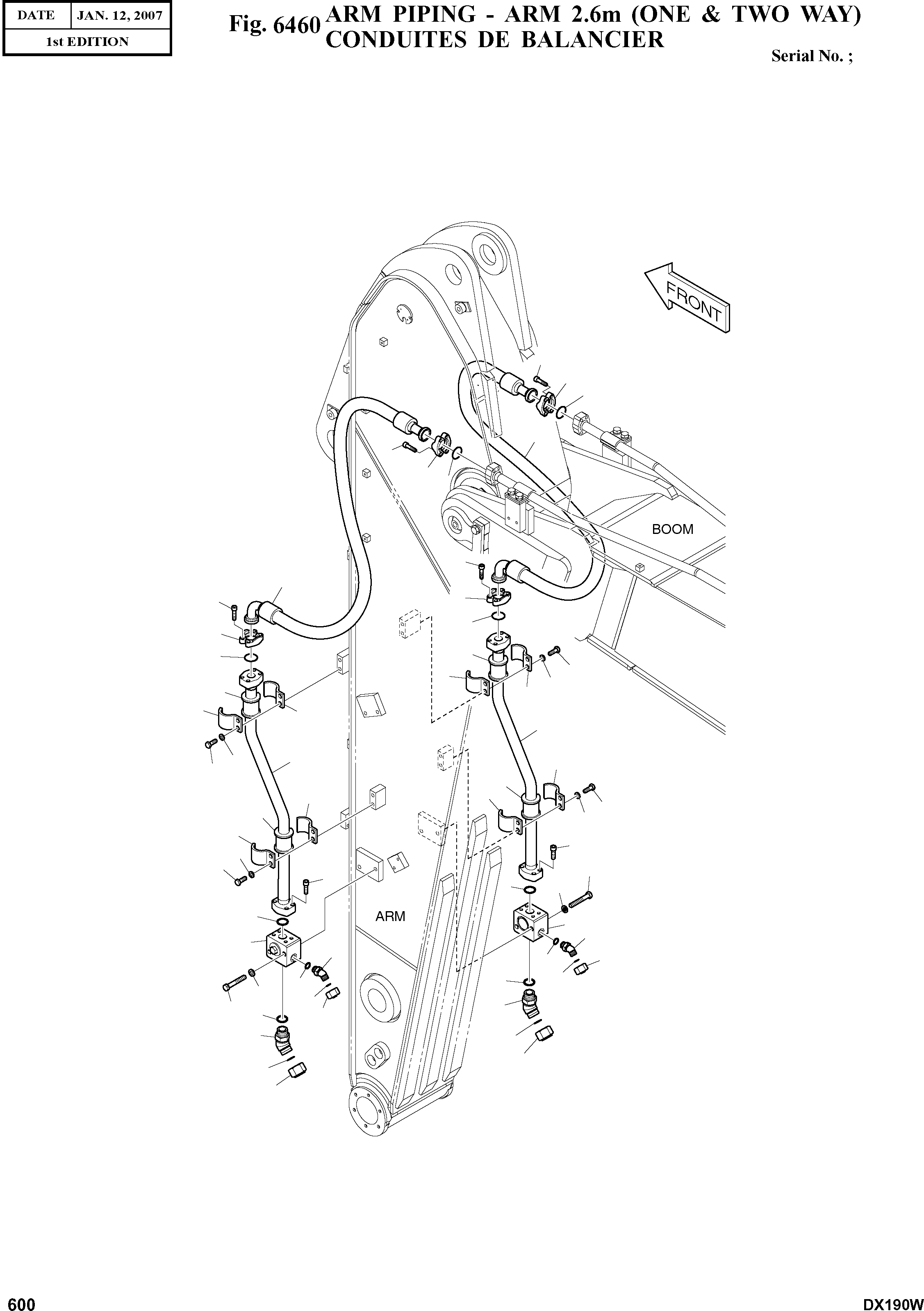 Other: DOOSAN-DAEWOO / DX190W(DX190W) / ARM PIPING - ARM 2.6m (ONE & TWO WAY)(6460 : 6460)