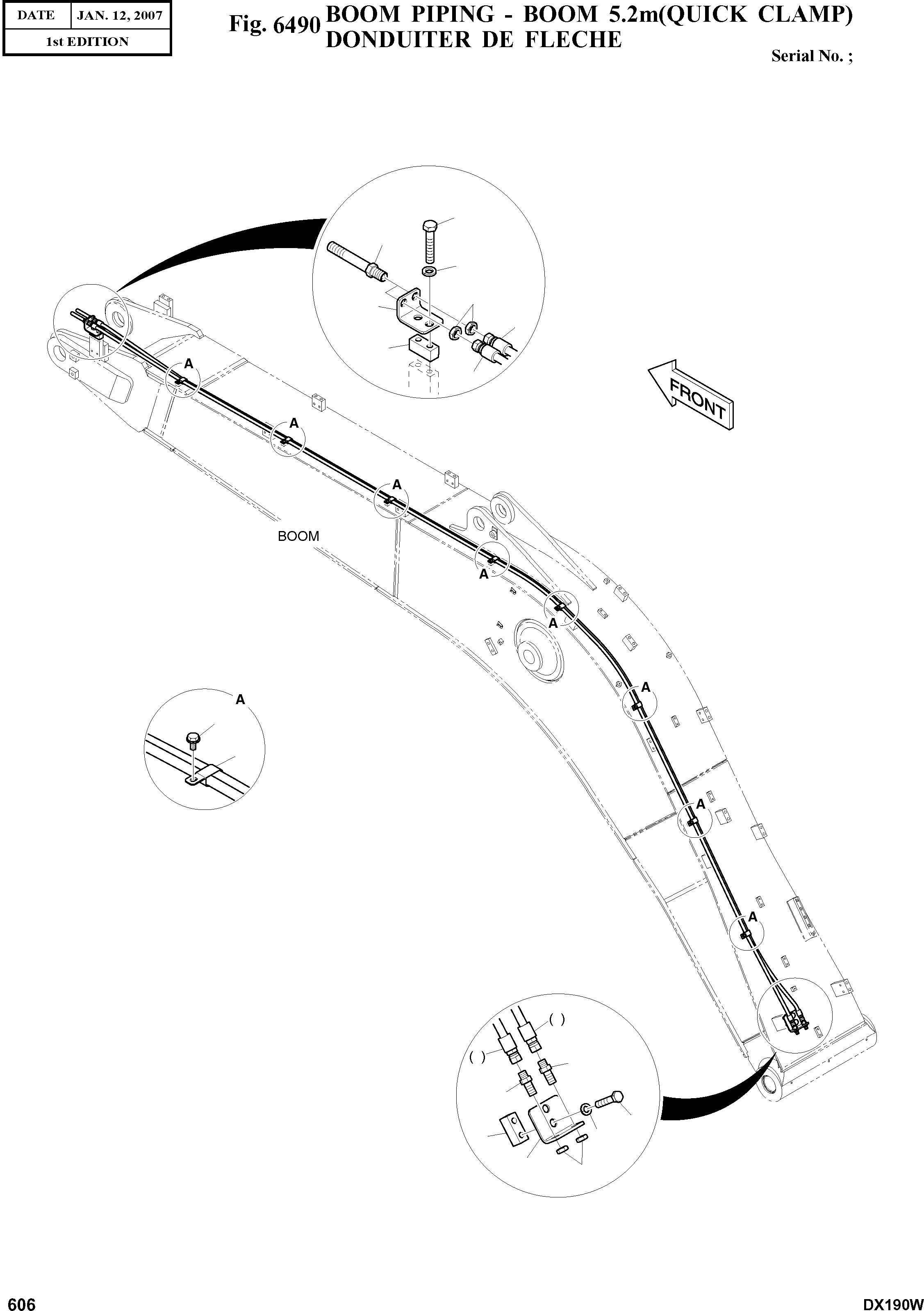 Other: DOOSAN-DAEWOO / DX190W(DX190W) / BOOM PIPING - BOOM 5.2m(QUICK CLAMP)(6490 : 6490)