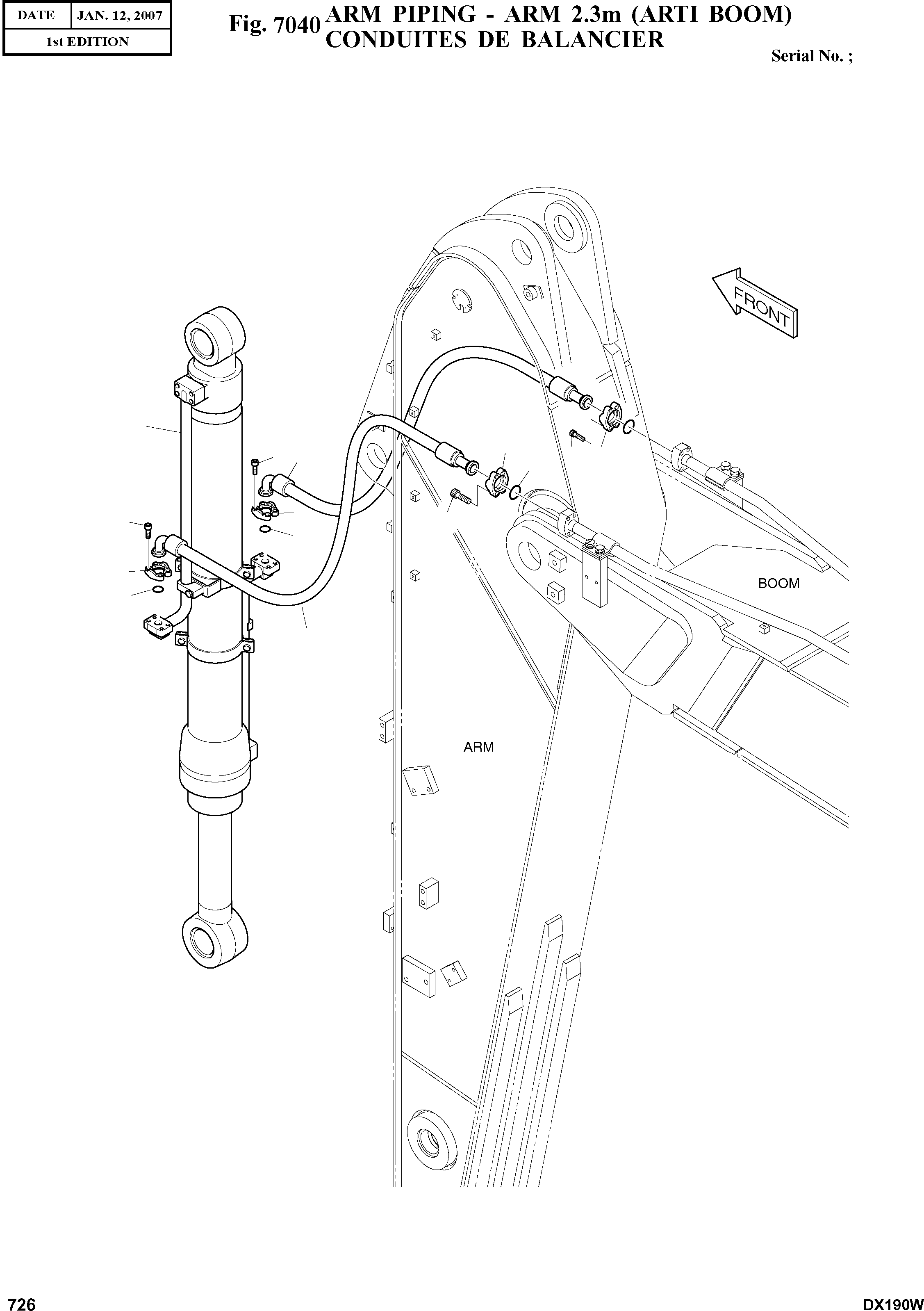 Other: DOOSAN-DAEWOO / DX190W(DX190W) / ARM PIPING - ARM 2.3m (ARTI BOOM)(7040 : 7040)