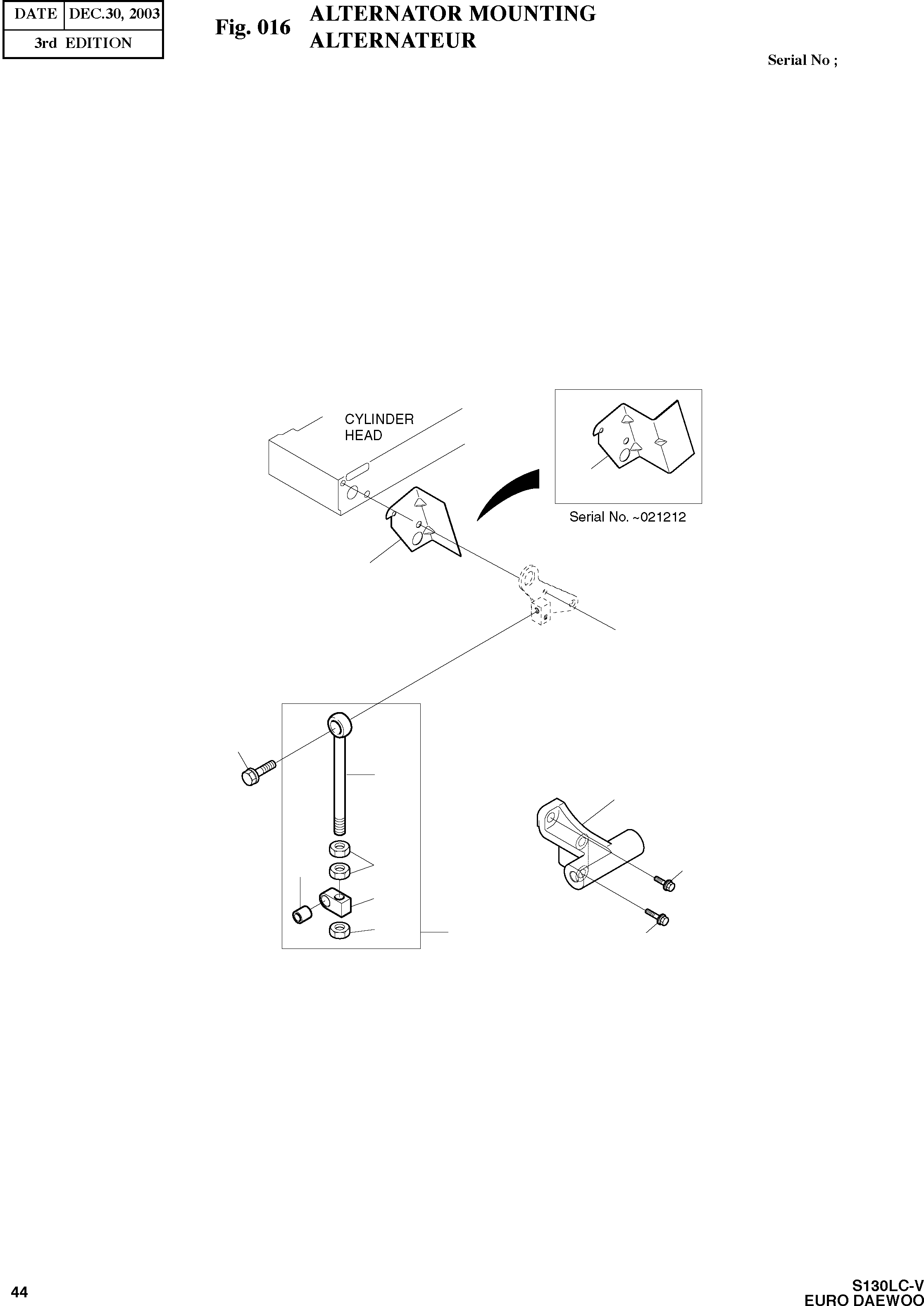 Other: DOOSAN-DAEWOO / SOLAR 130LC-V - DIEU(E130LC-V) / ALTERNATOR MOUNTING(016 : 016)