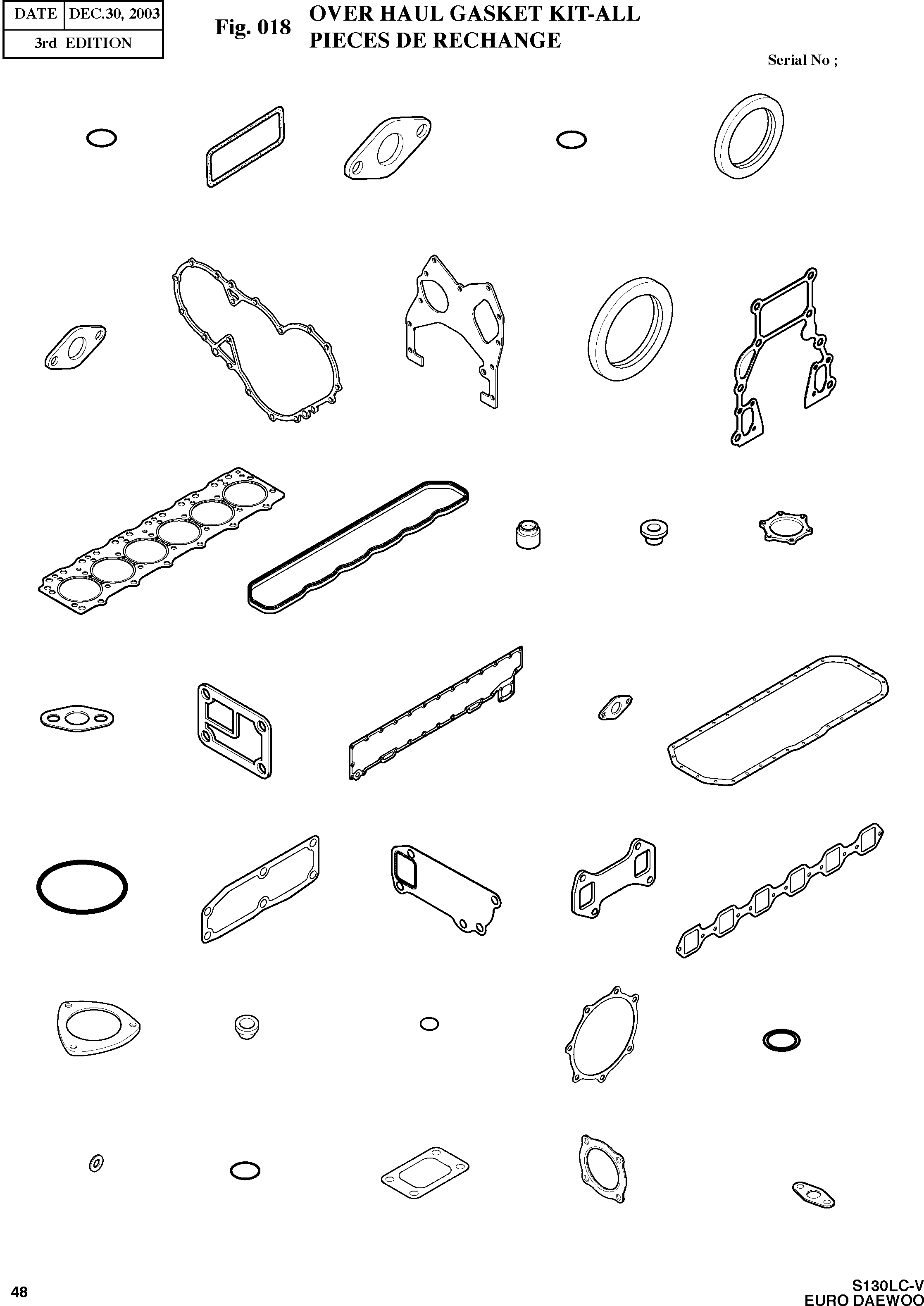 Other: DOOSAN-DAEWOO / SOLAR 130LC-V - DIEU(E130LC-V) / OVER HAUL GASKET KIT-ALL(018 : 018)