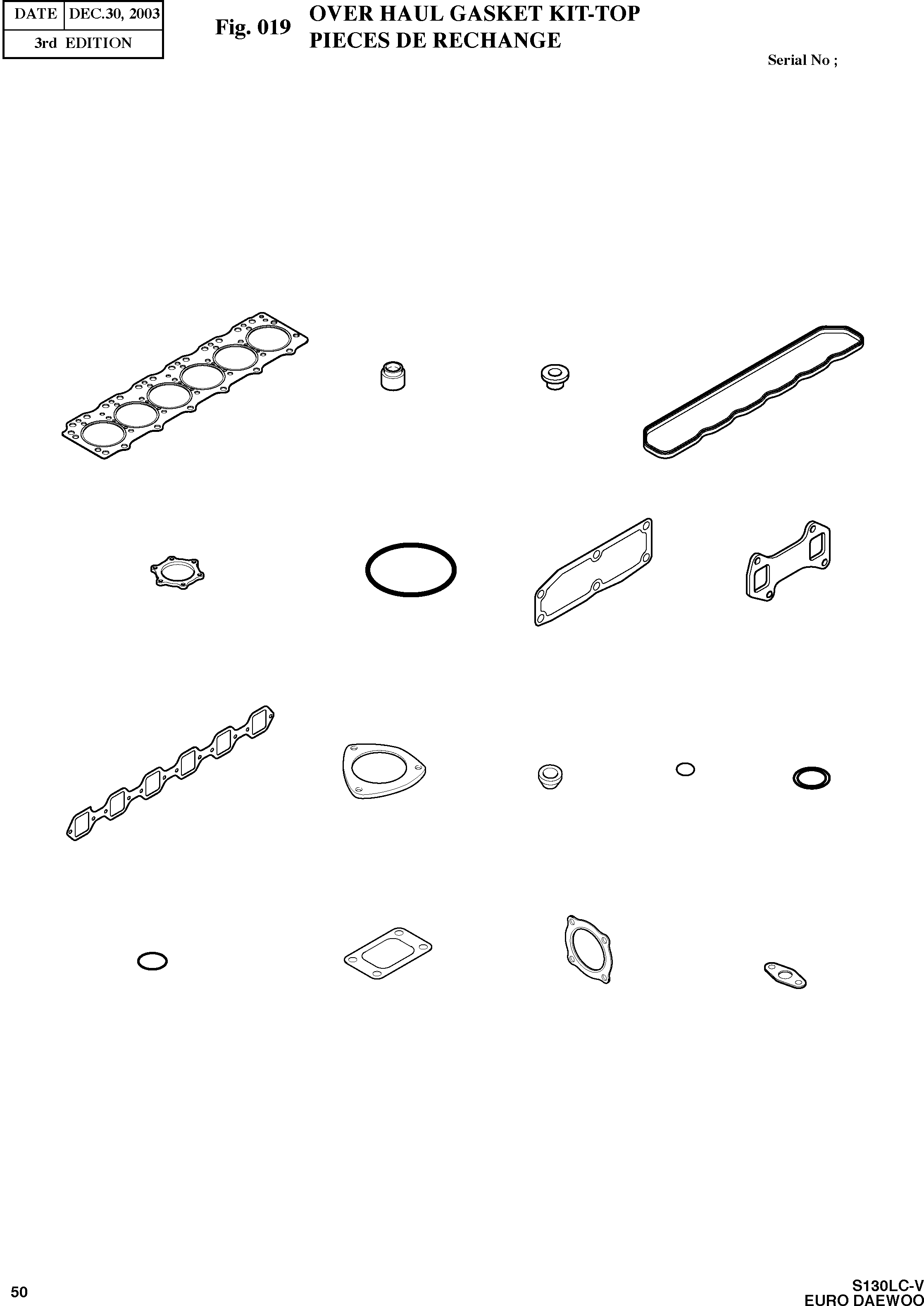 Other: DOOSAN-DAEWOO / SOLAR 130LC-V - DIEU(E130LC-V) / OVER HAUL GASKET KIT-TOP(019 : 019)