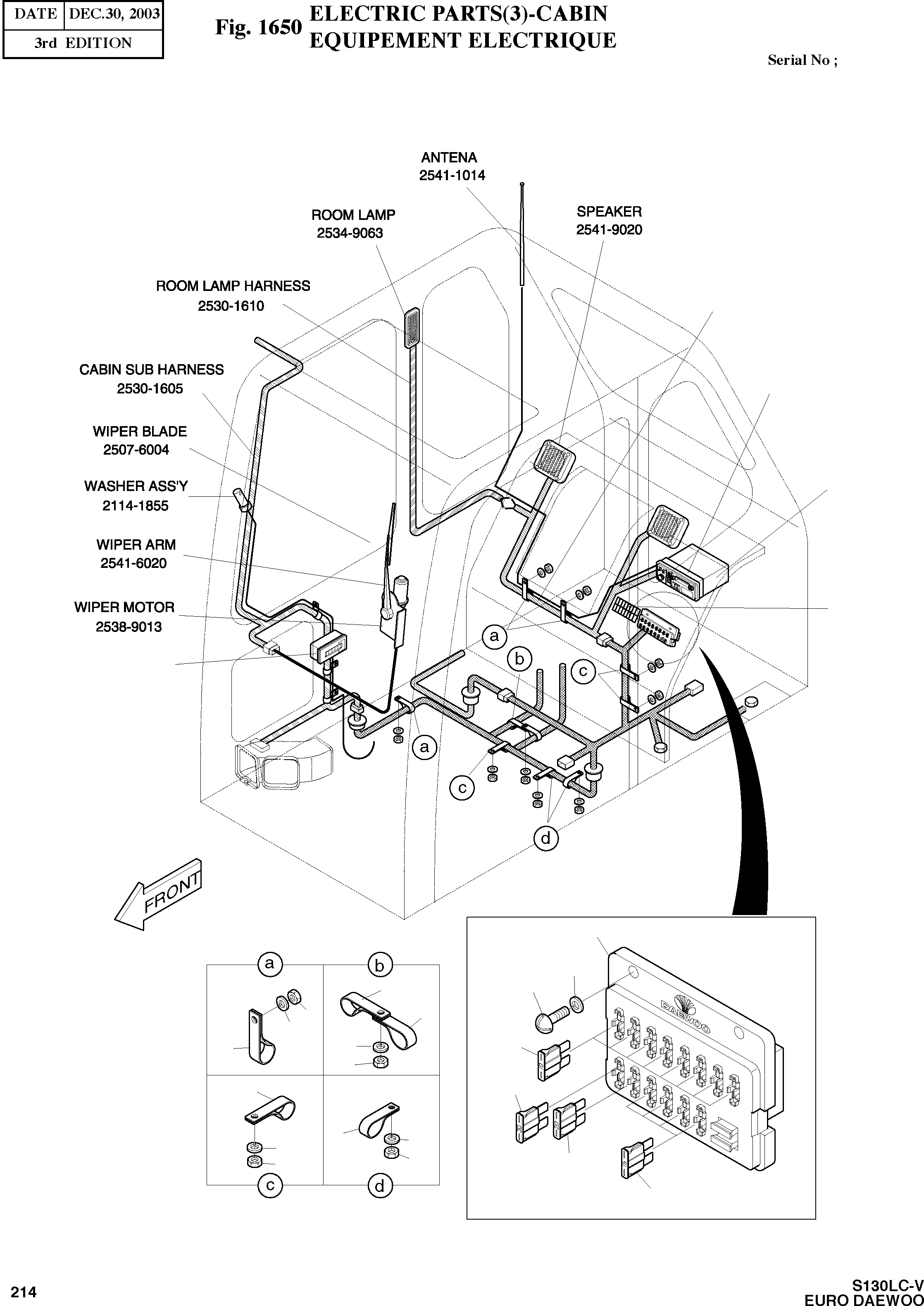 Other: DOOSAN-DAEWOO / SOLAR 130LC-V - DIEU(E130LC-V) / ELECTRIC PARTS(3)-CABIN(1650 : 1650)