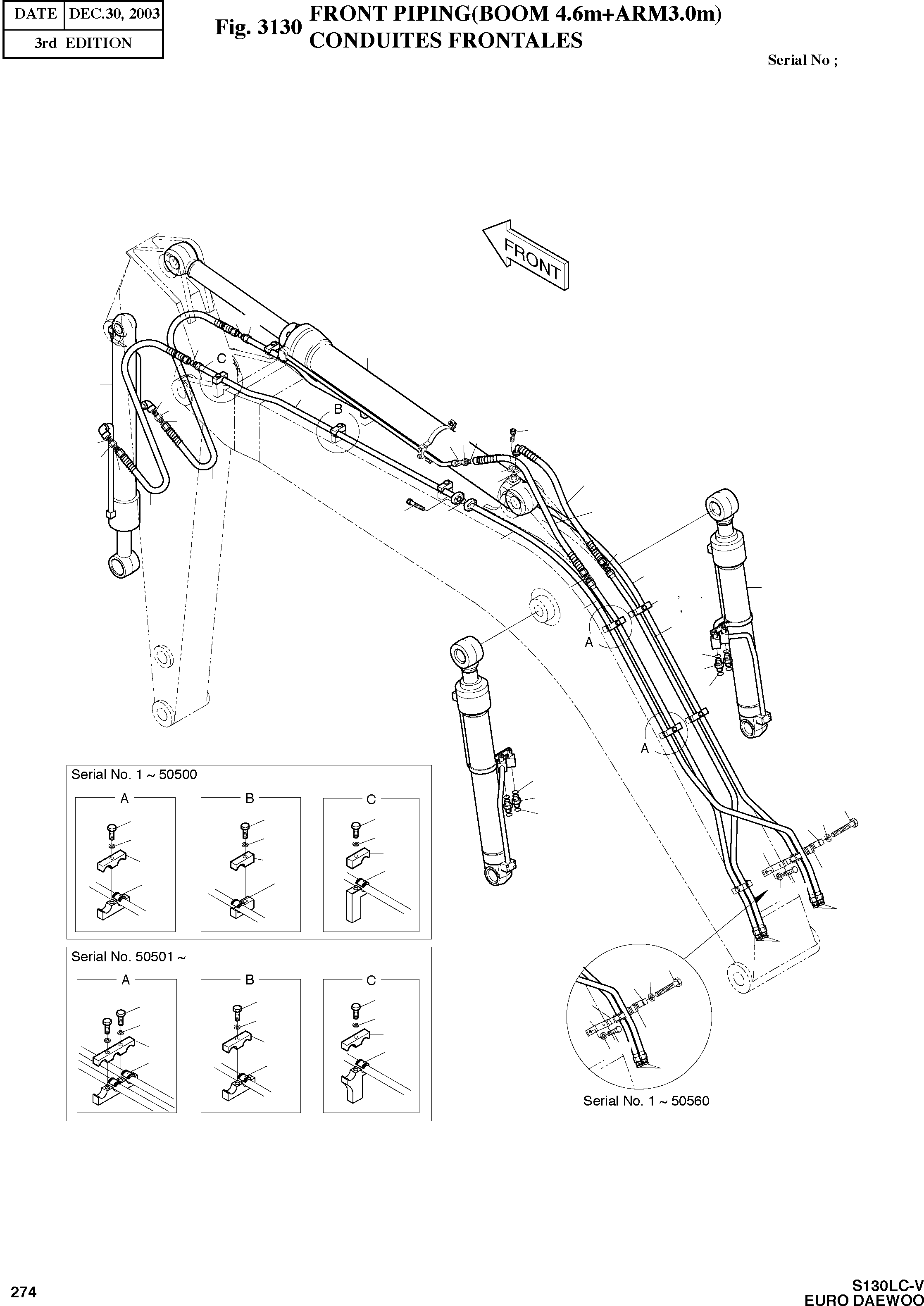 Other: DOOSAN-DAEWOO / SOLAR 130LC-V - DIEU(E130LC-V) / FRONT PIPING(BOOM 4.6m+ARM3.0m)(3130 : 3130)