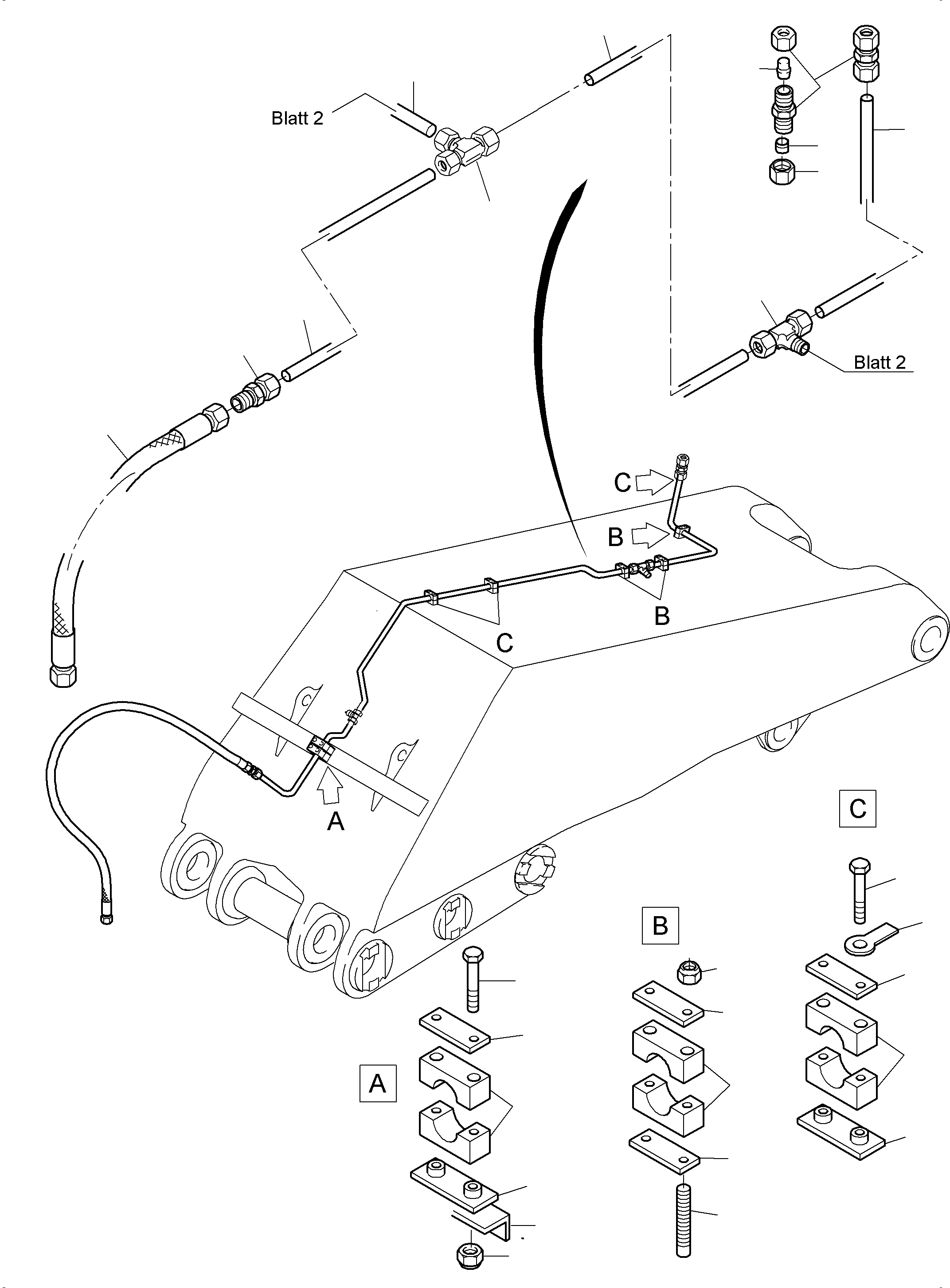 Komatsu parts book diagram for PC3000-6E S/N 06262: BOOM - CENTRAL LUBRICATION (BBE)