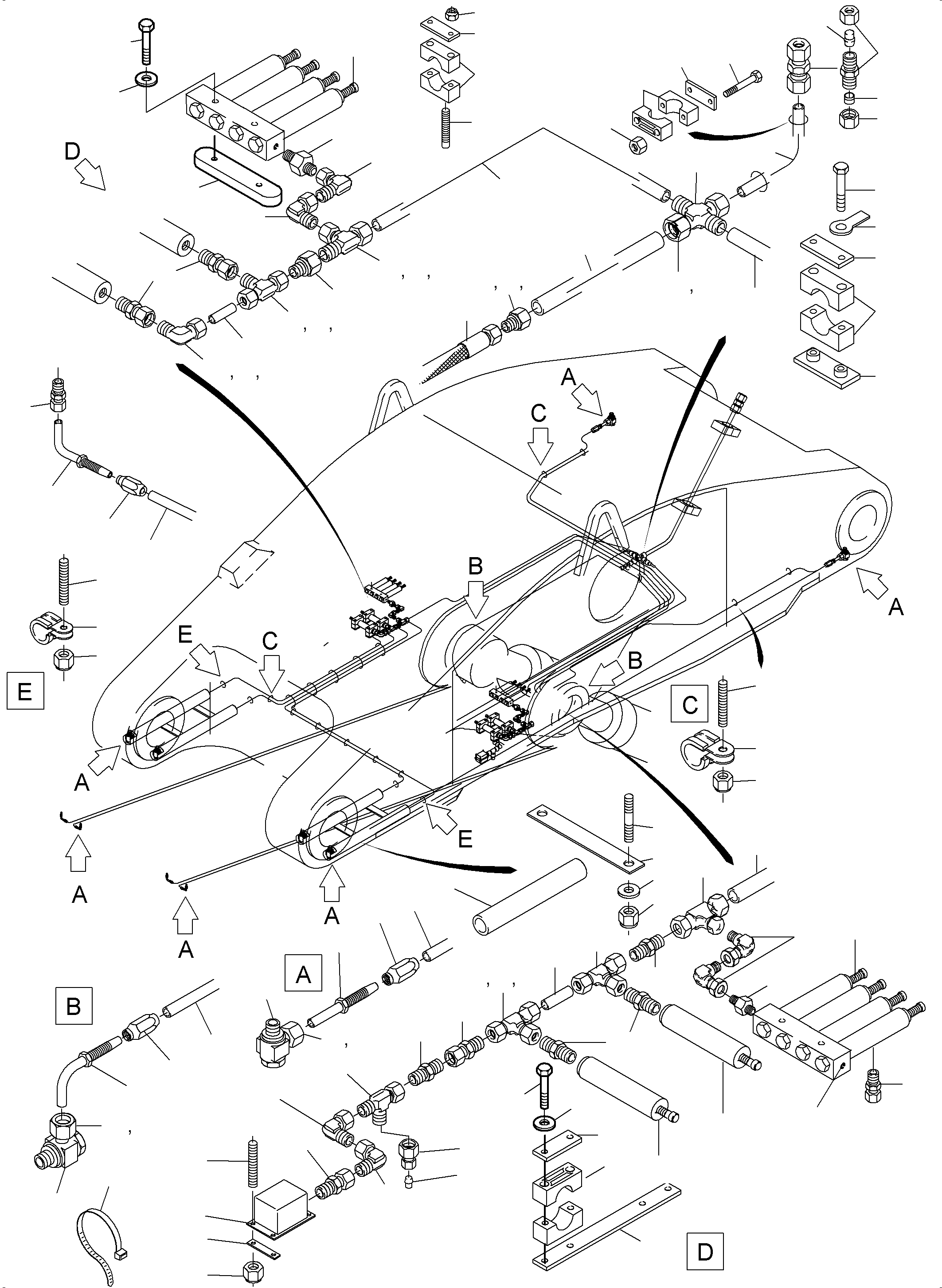 Komatsu parts book diagram for PC3000-6E S/N 06262: STICK 4,3 M - CENTRAL LUBRICATION