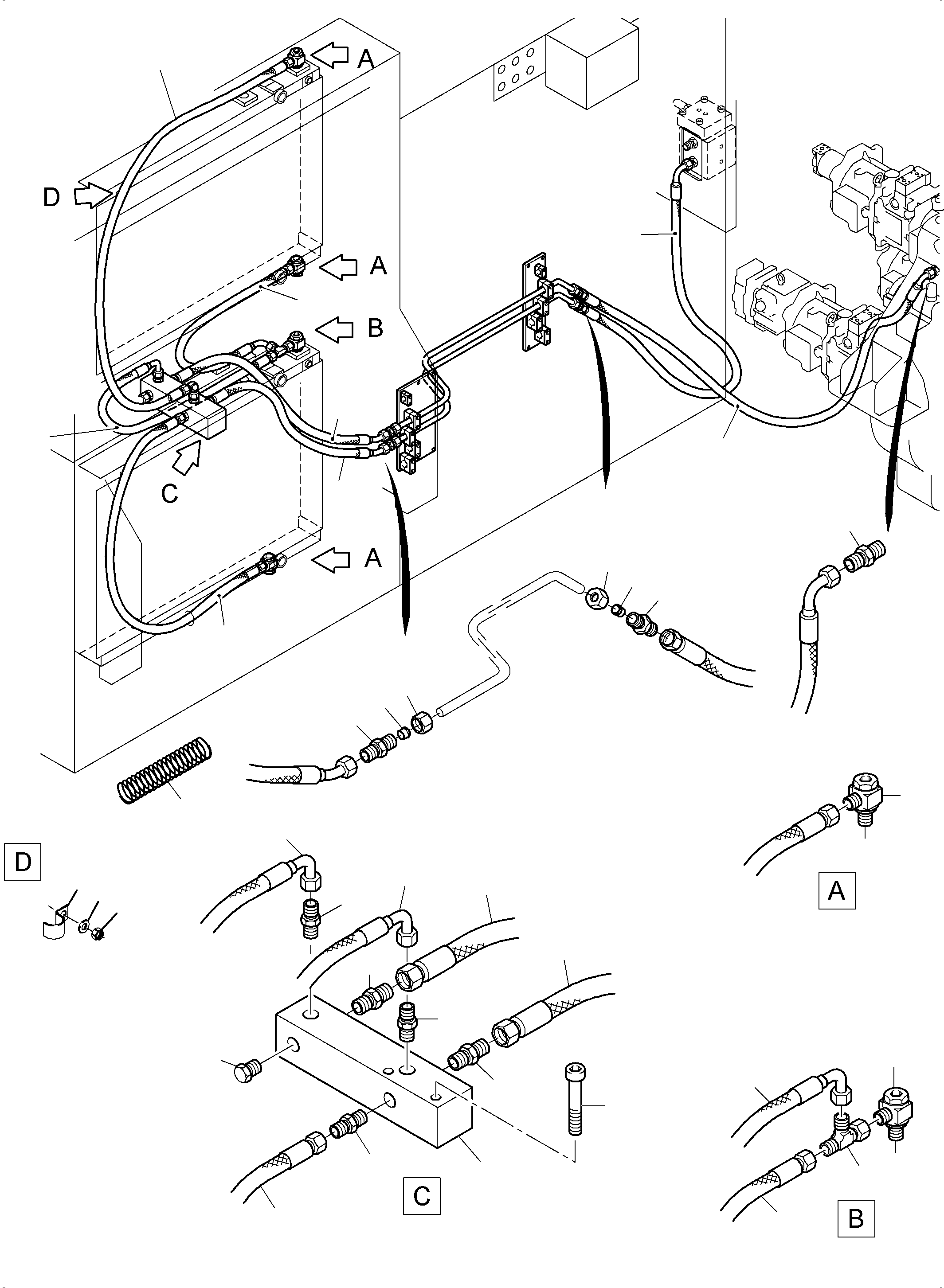 Komatsu parts book diagram for PC3000-6E S/N 06262: OIL COOLER - HOSES ASSY.