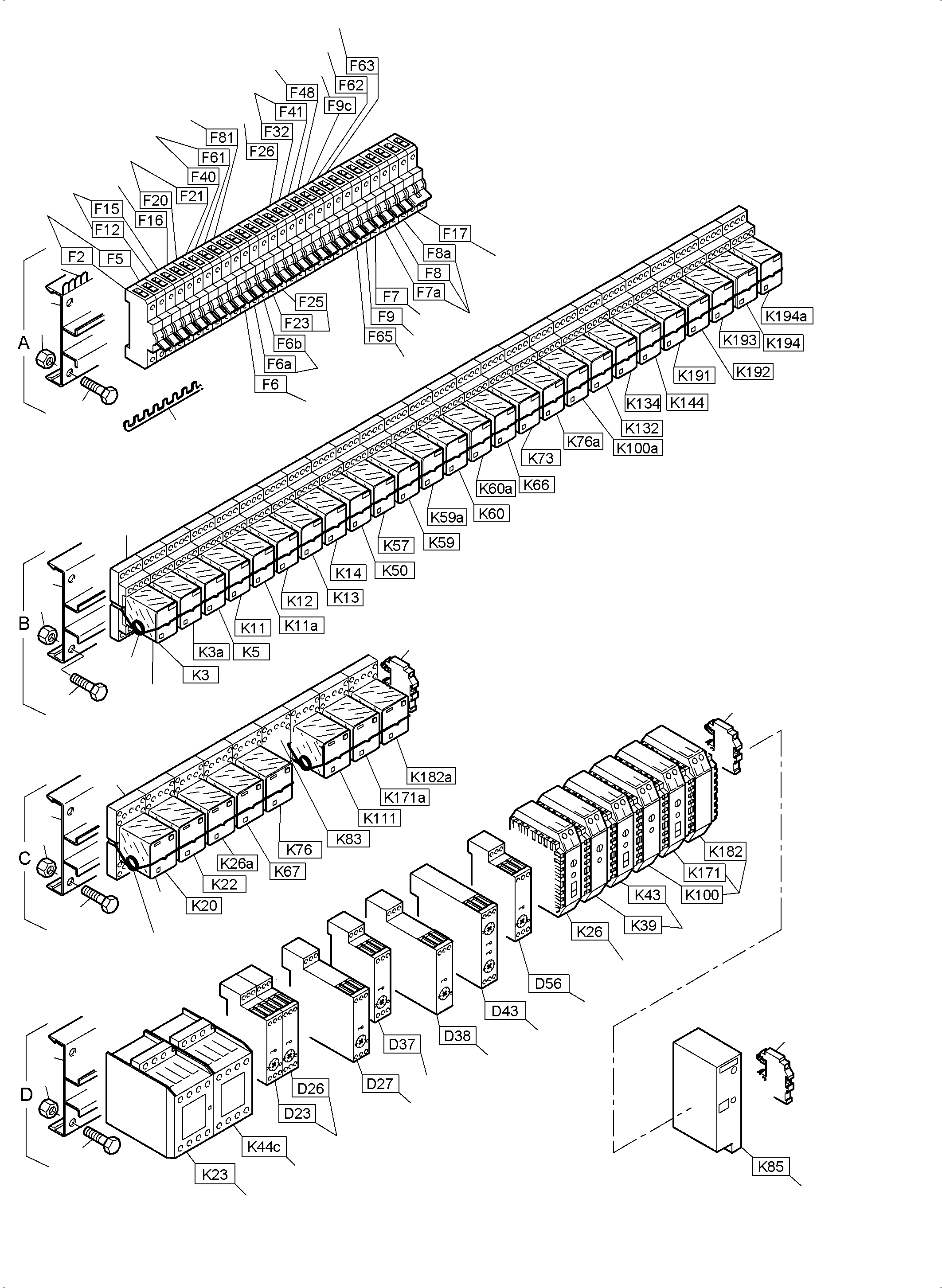 Komatsu parts book diagram for PC3000-6E S/N 06262: MAIN SWITCH BOX X2 IN CAB SUPPORT