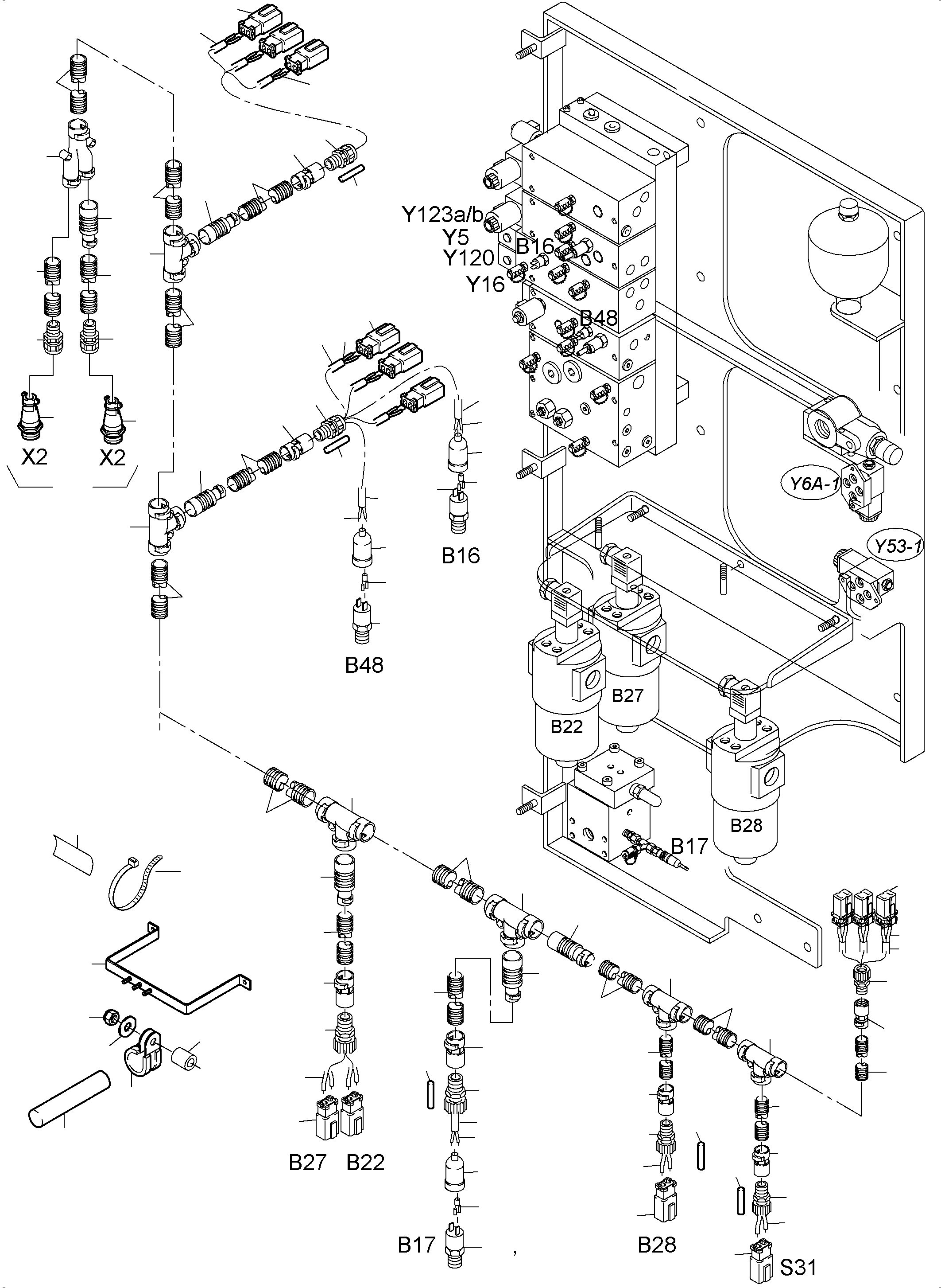 Komatsu parts book diagram for PC3000-6E S/N 06262: CABLES - CONTROL AND FILTER PLATE