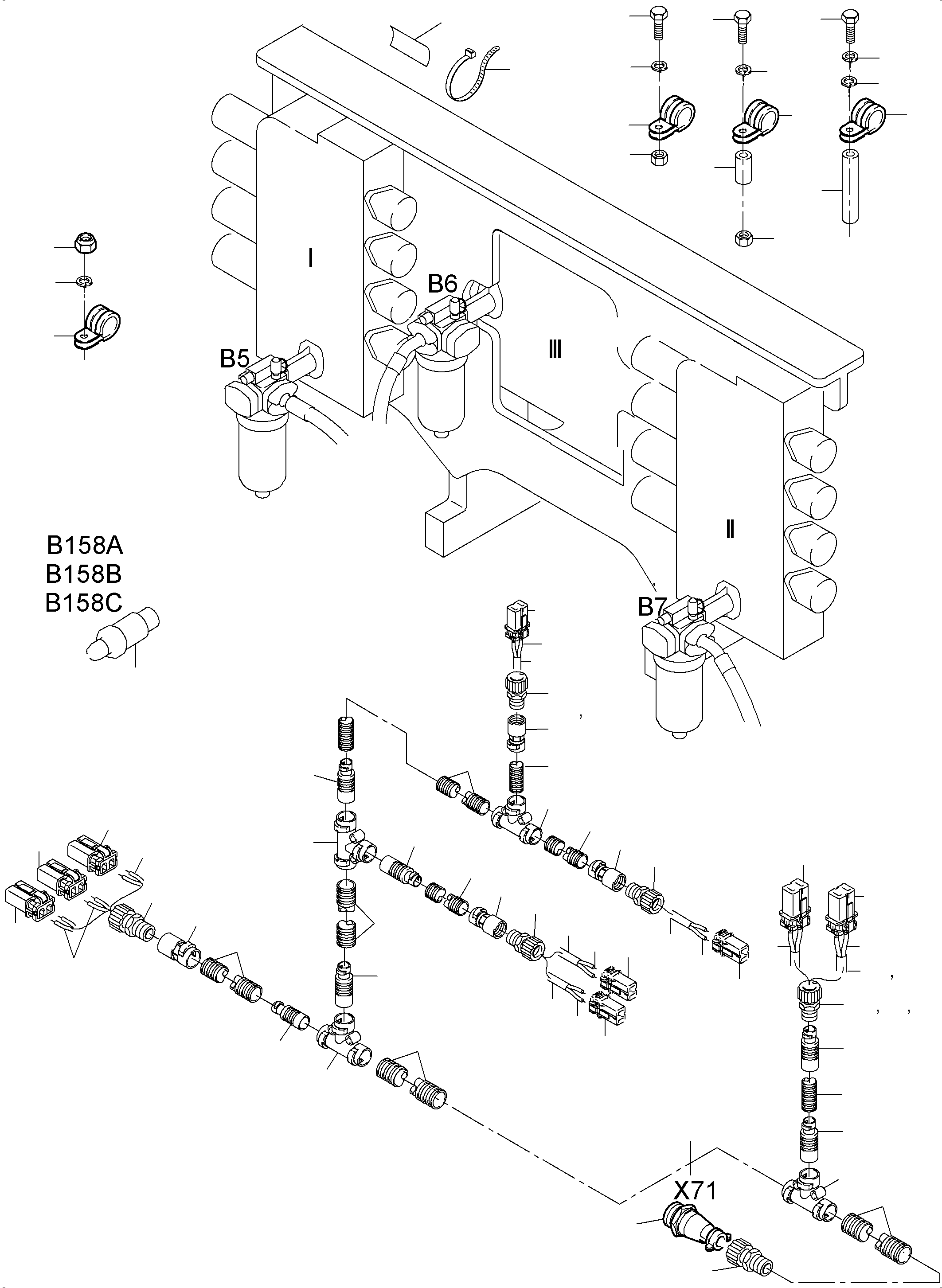 Komatsu parts book diagram for PC3000-6E S/N 06262: CABLES - SUPPORT, CONTROL UNIT - H.P. FILTER