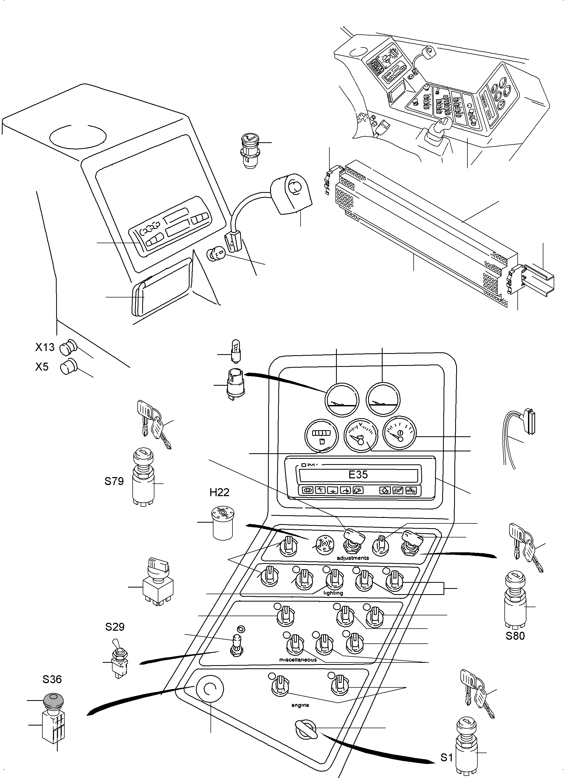 Komatsu parts book diagram for PC3000-6E S/N 06262: OPERATION PANEL - ETM