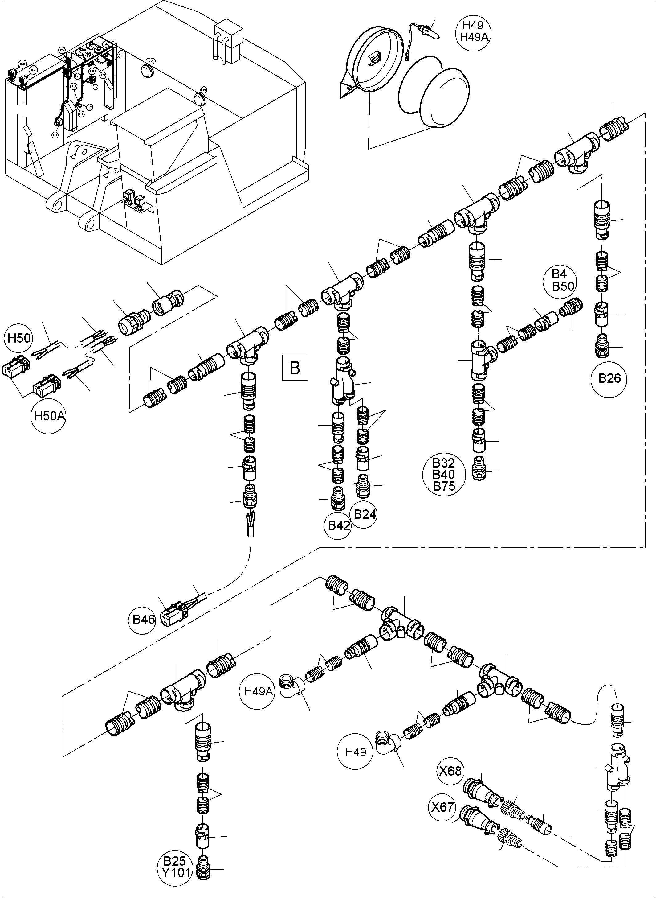 Komatsu parts book diagram for PC3000-6E S/N 06262: CABLES - OIL TANK AND SWITCH