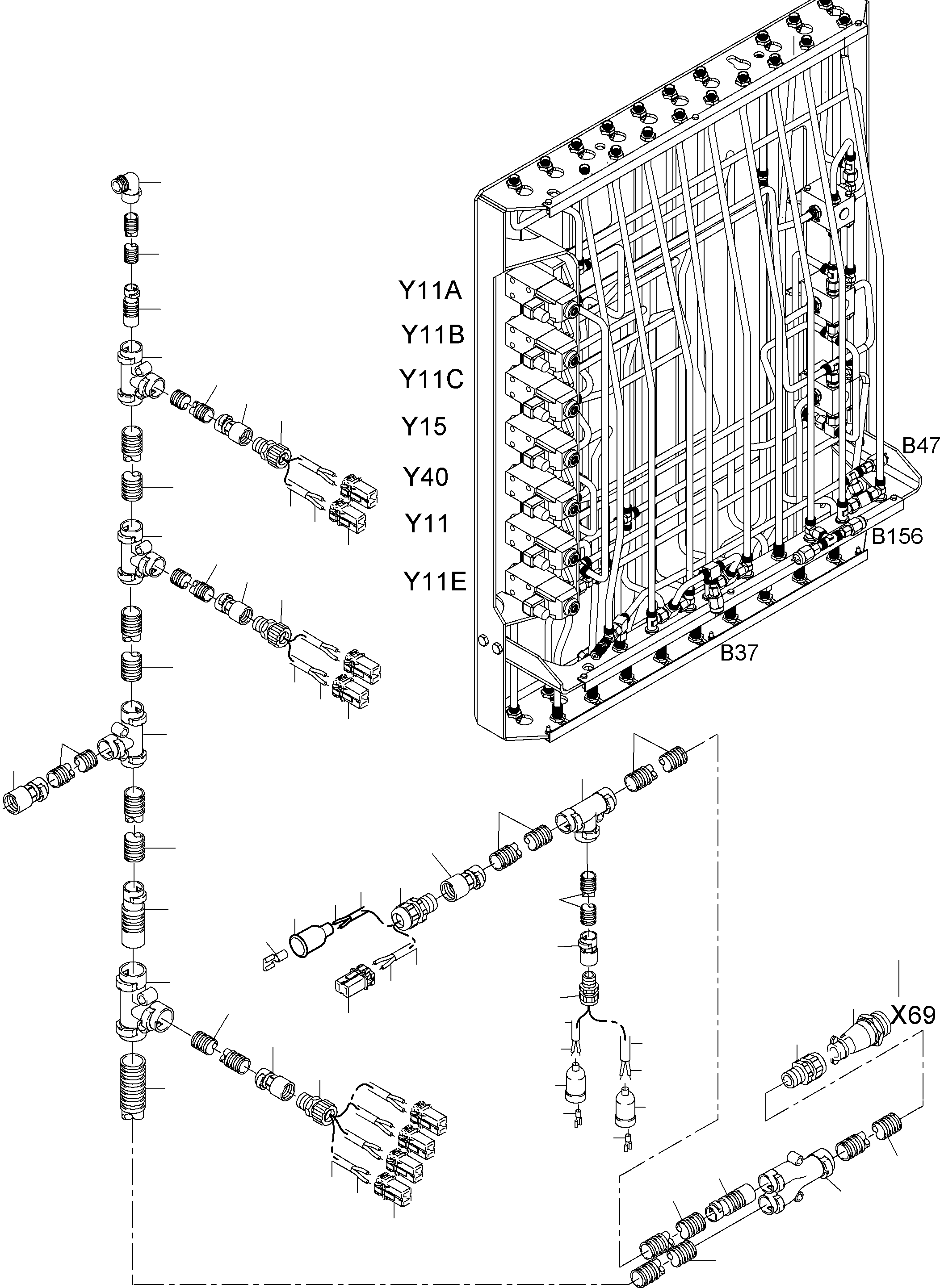 Komatsu parts book diagram for PC3000-6 S/N 06267: CABLES - PILOT CONTROL FRAME