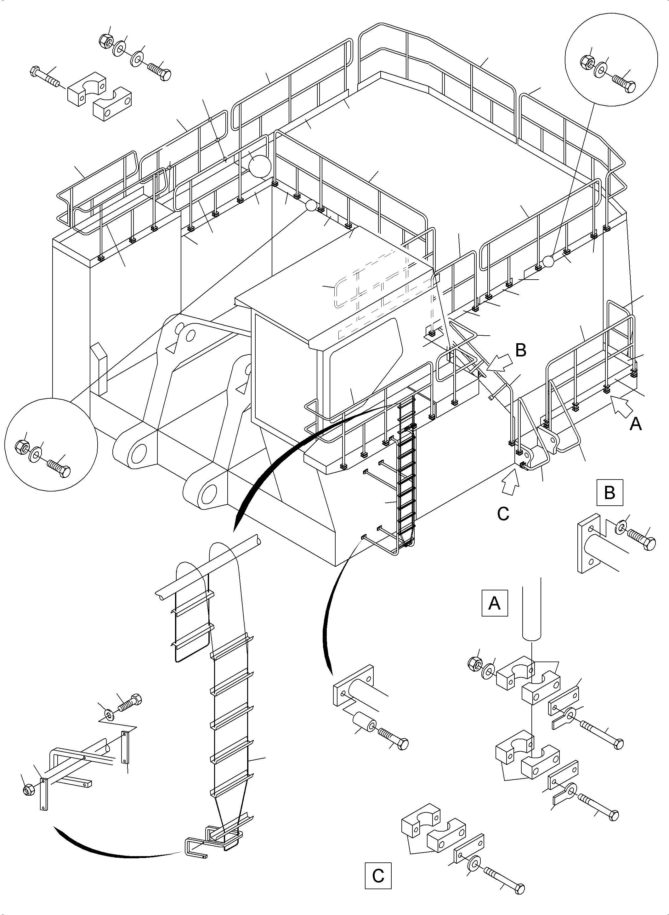 Komatsu parts book diagram for PC3000-6 S/N 06267: LADDERS AND RAILS