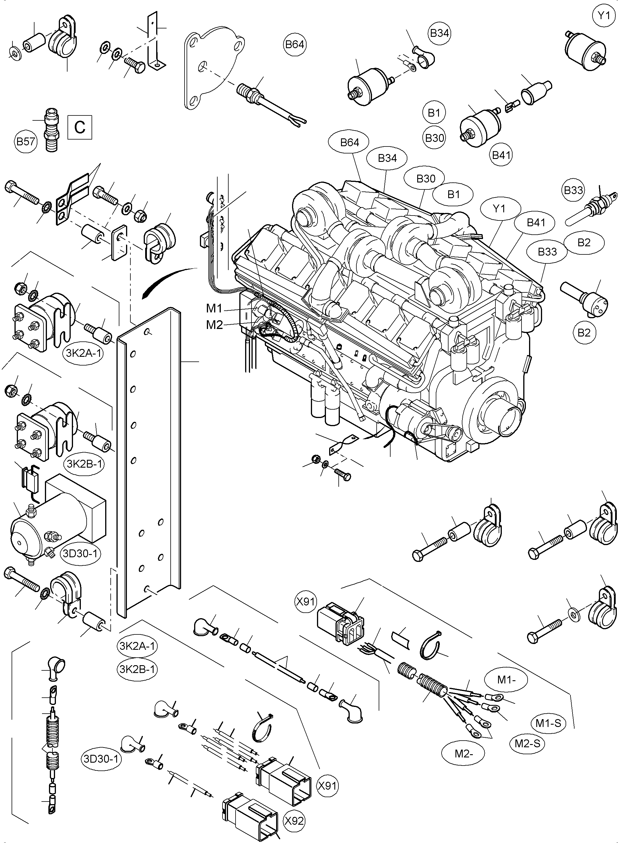 Komatsu parts book diagram for PC3000-6 S/N 06267: CABLES - ENGINE AND TRANSMITTER
