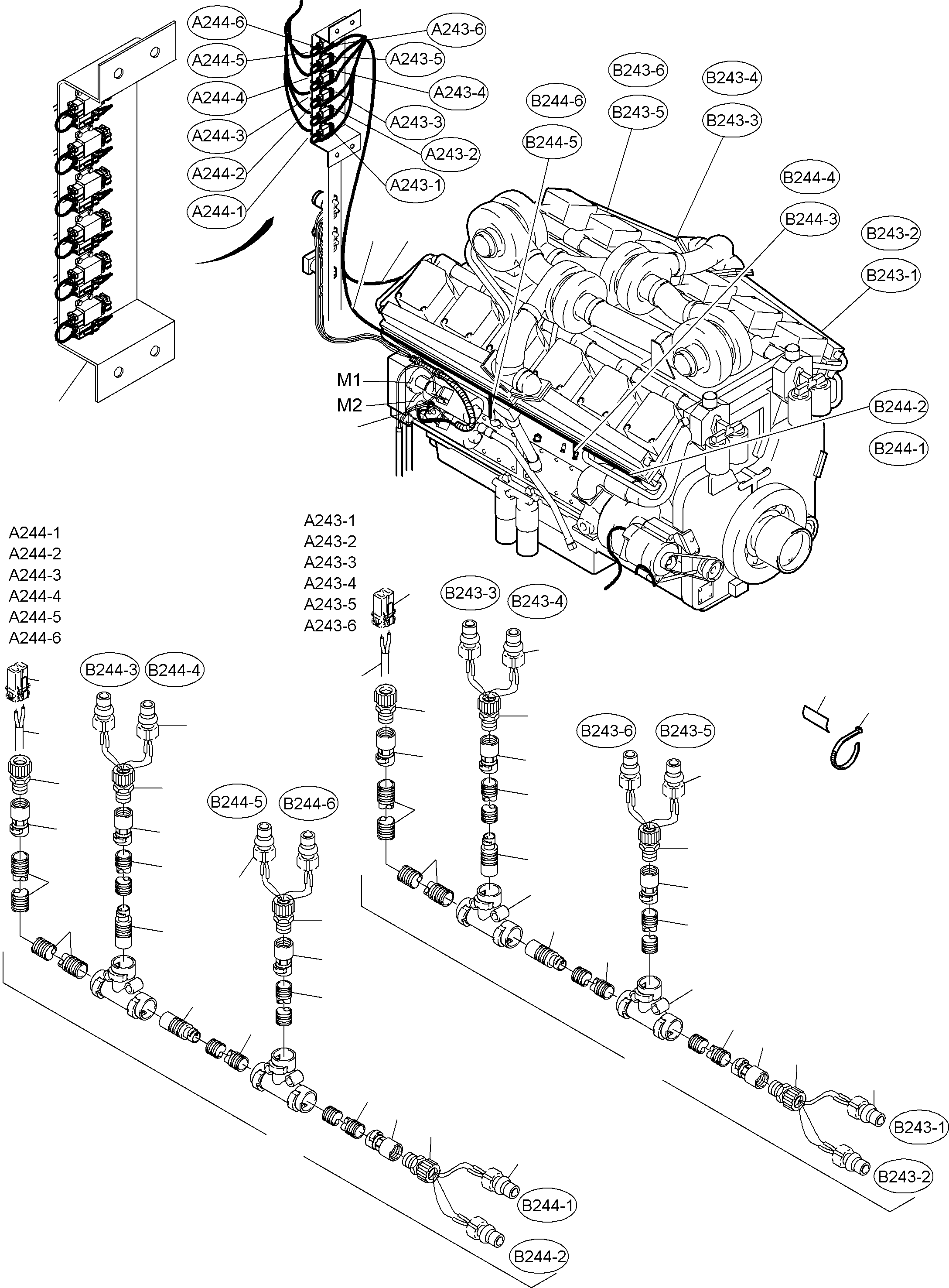 Komatsu parts book diagram for PC3000-6 S/N 06267: CABLES - ENGINE AND TRANSMITTER