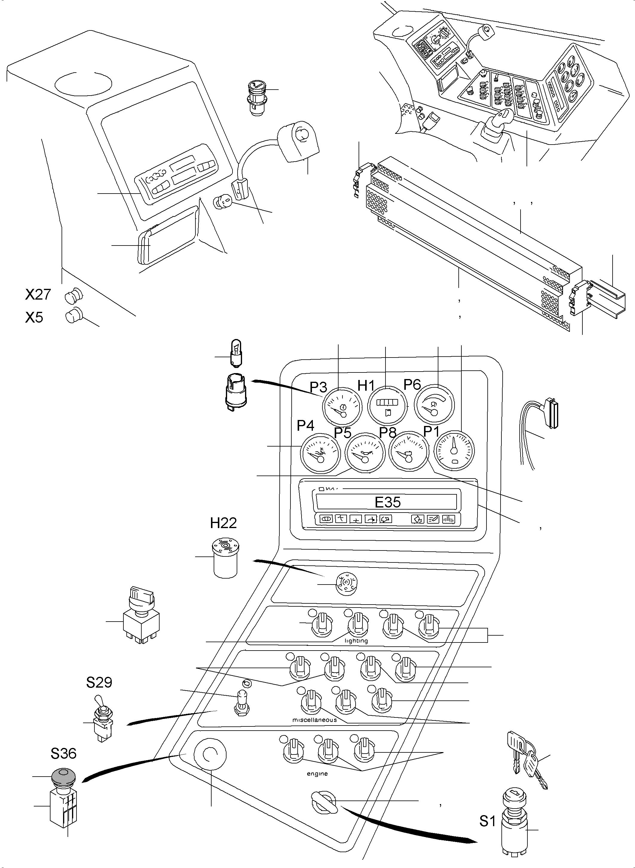 Komatsu parts book diagram for PC3000-6 S/N 06267: OPERATION PANEL - ETM