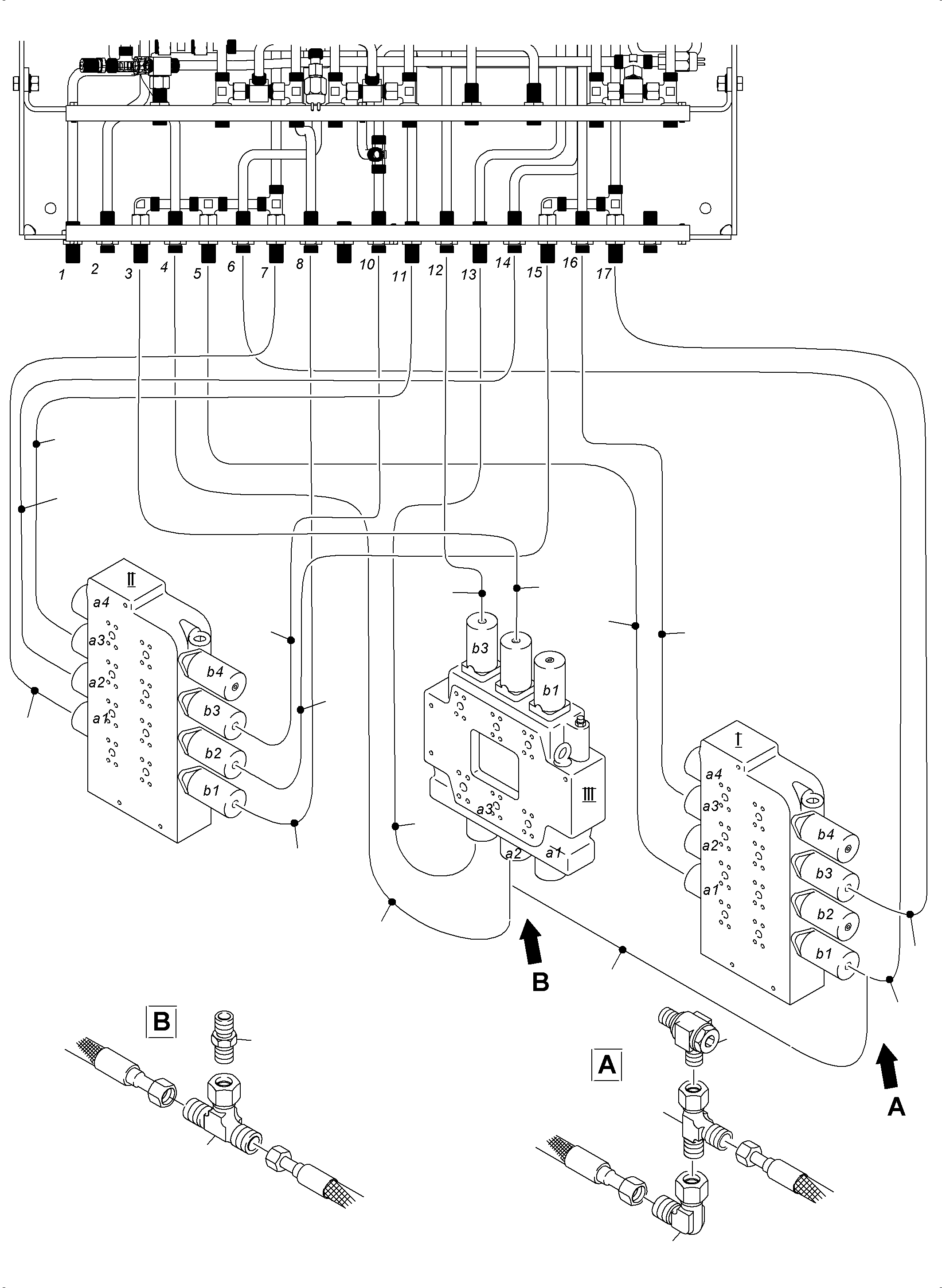 Komatsu parts book diagram for PC3000-6 S/N 06271: CONTROL LINES CONTROL BLOCKS - PILOT CONTROL PLATE