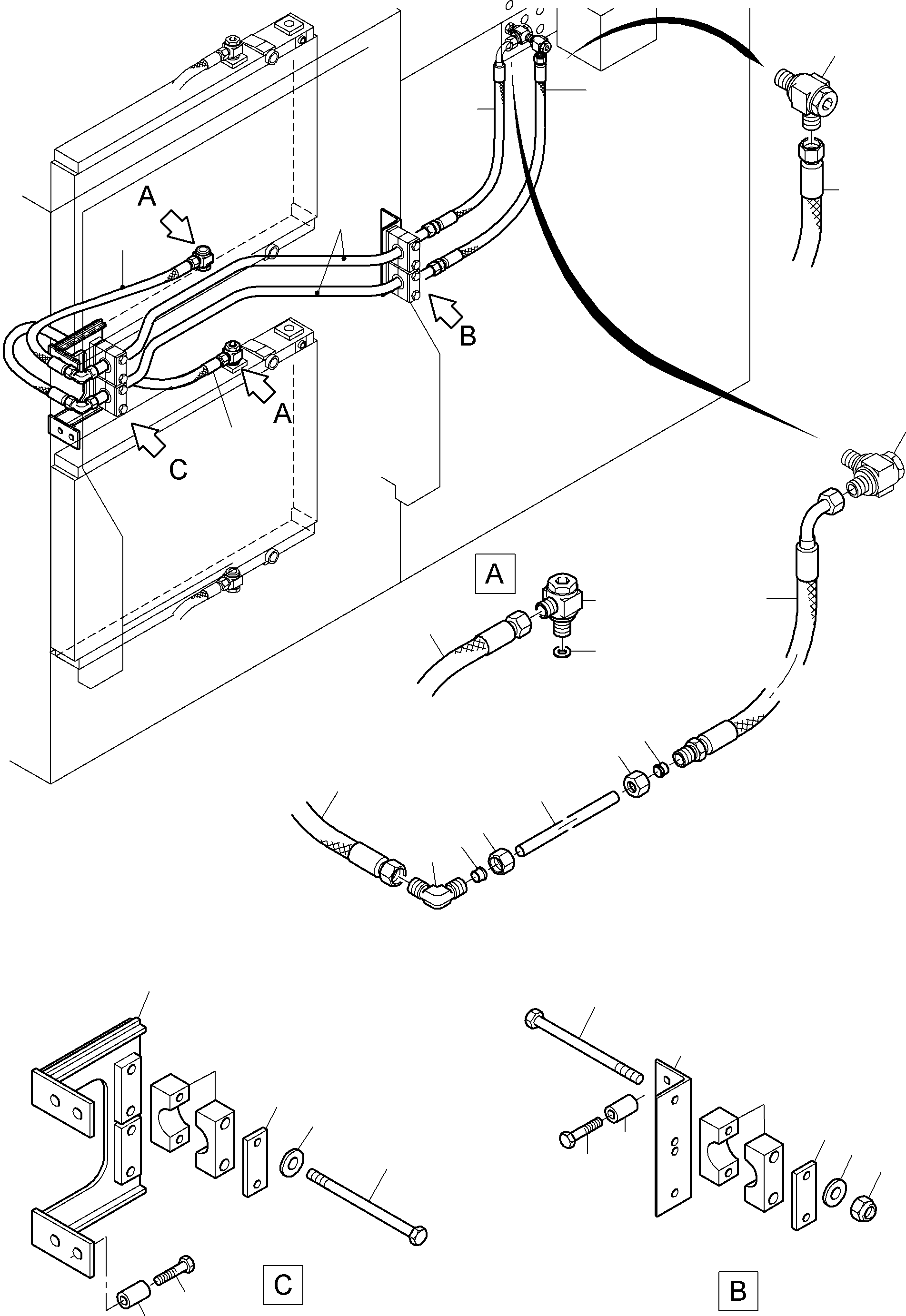 Komatsu parts book diagram for PC3000-6 S/N 06271: OIL COOLER - HOSES
