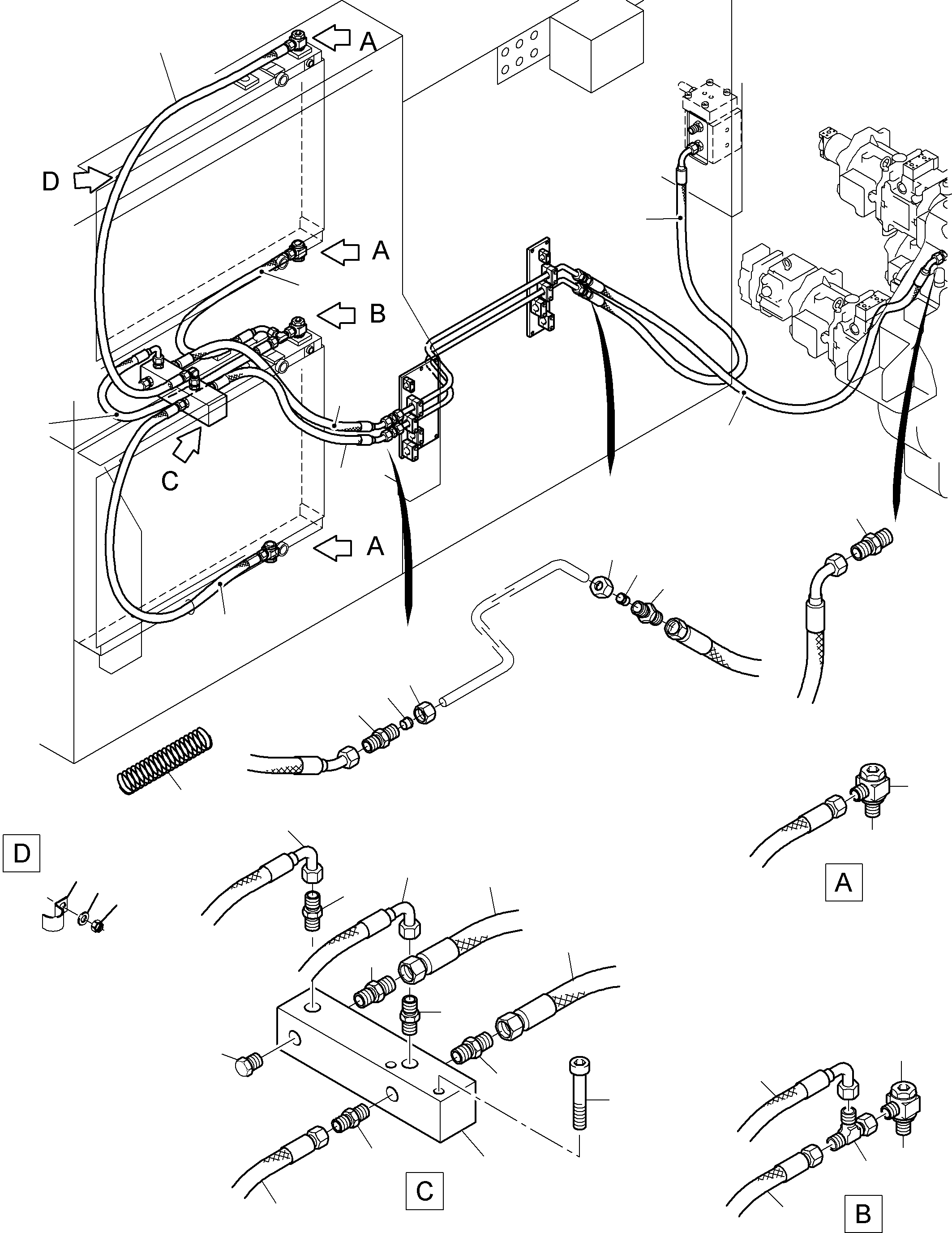 Komatsu parts book diagram for PC3000-6 S/N 06271: OIL COOLER - HOSES
