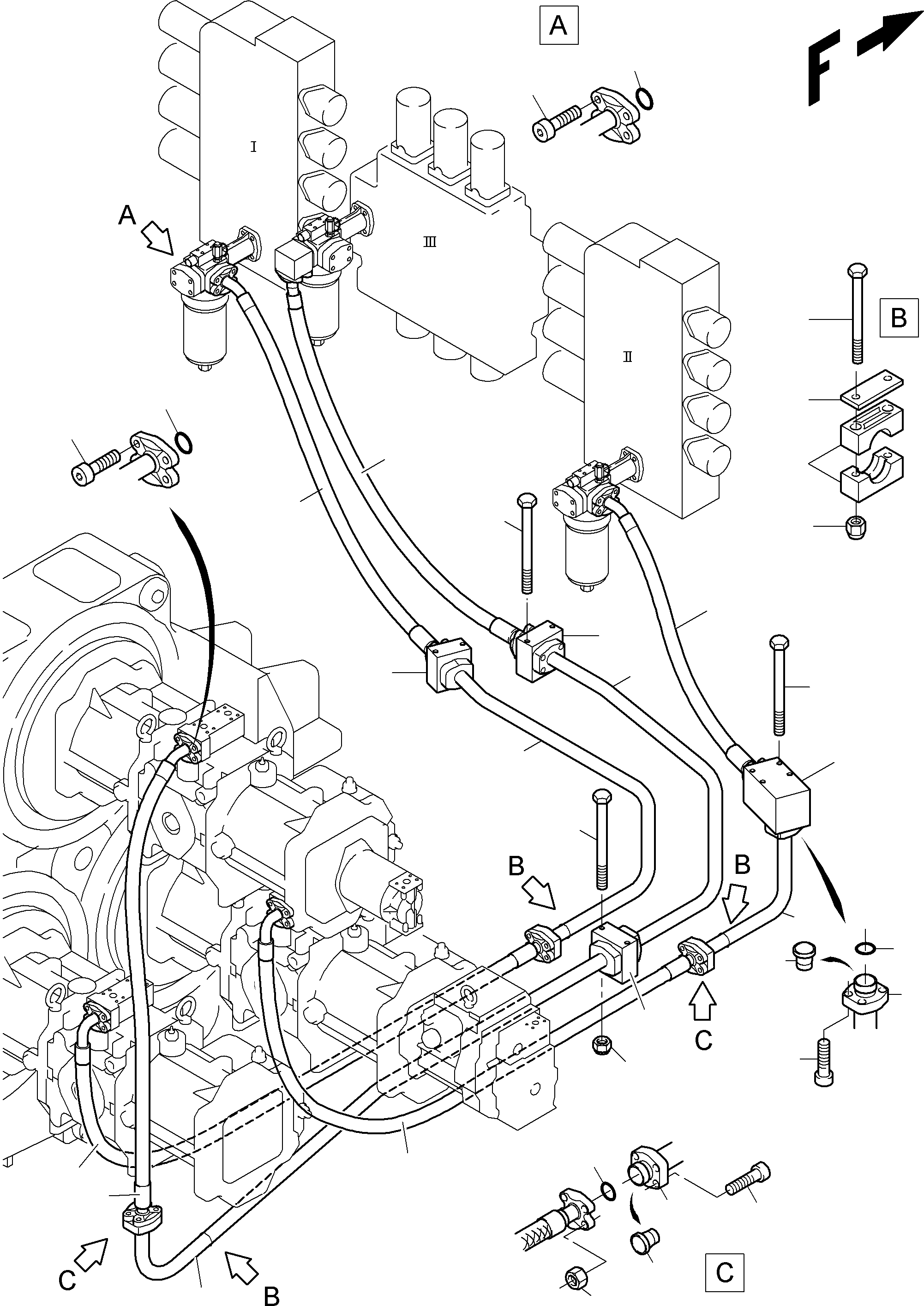 Komatsu parts book diagram for PC3000-6 S/N 06271: PRESSURE LINES - MAINPUMPS - H.P. FILTER