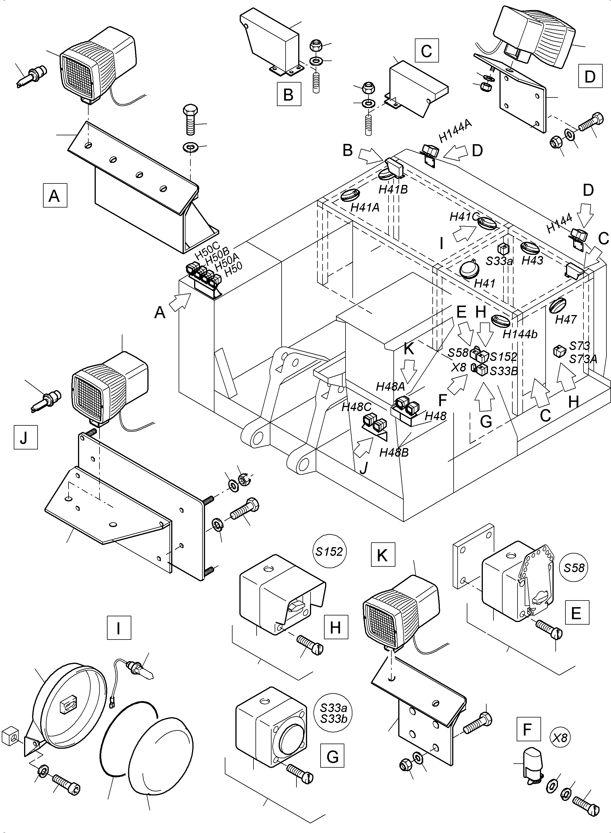 Komatsu parts book diagram for PC3000-6 S/N 06278: LIGHTING EQUIPMENT