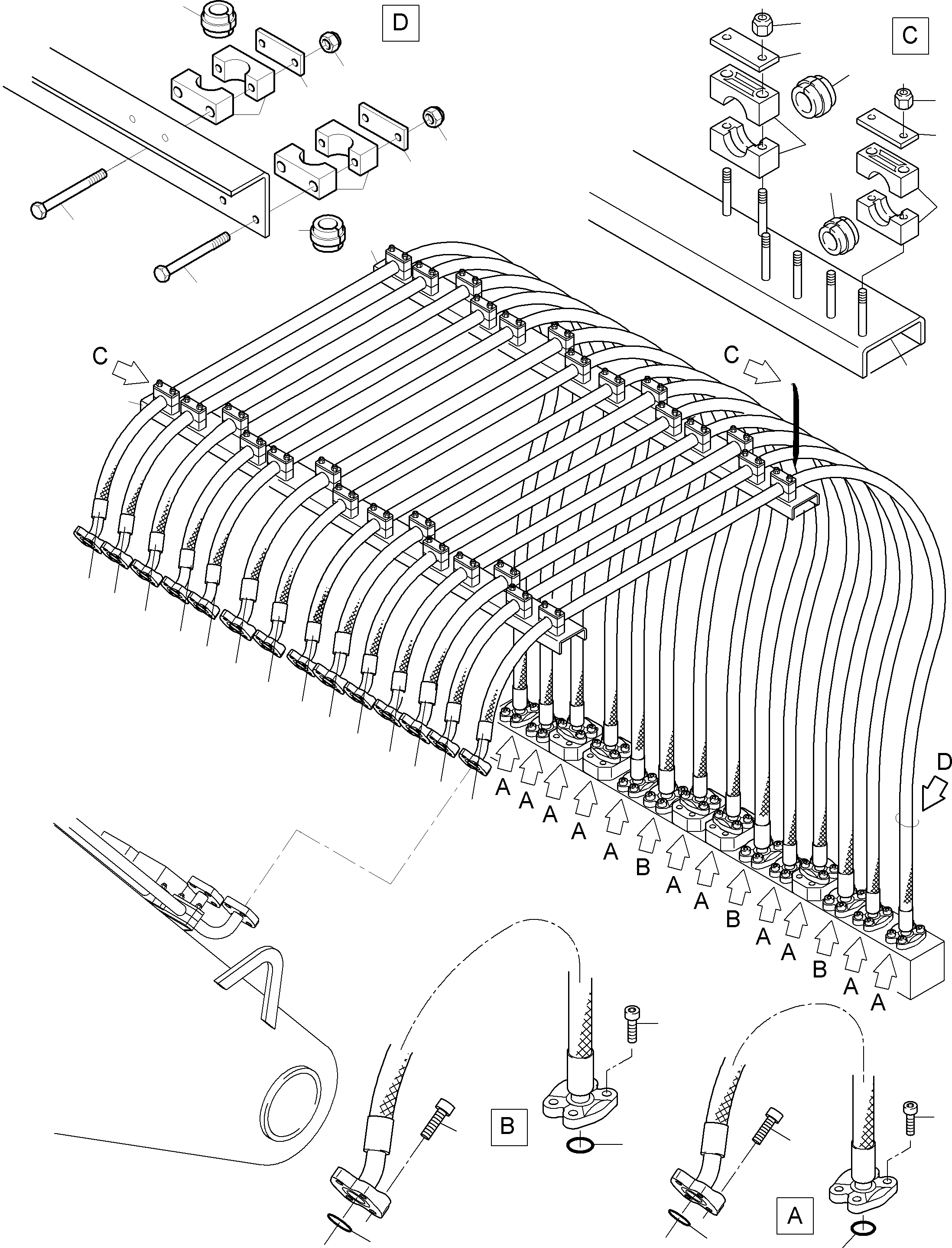 Komatsu parts book diagram for PC3000-6 S/N 06279: HOSES LINES -MANIFOLD - BOOM (BBE)