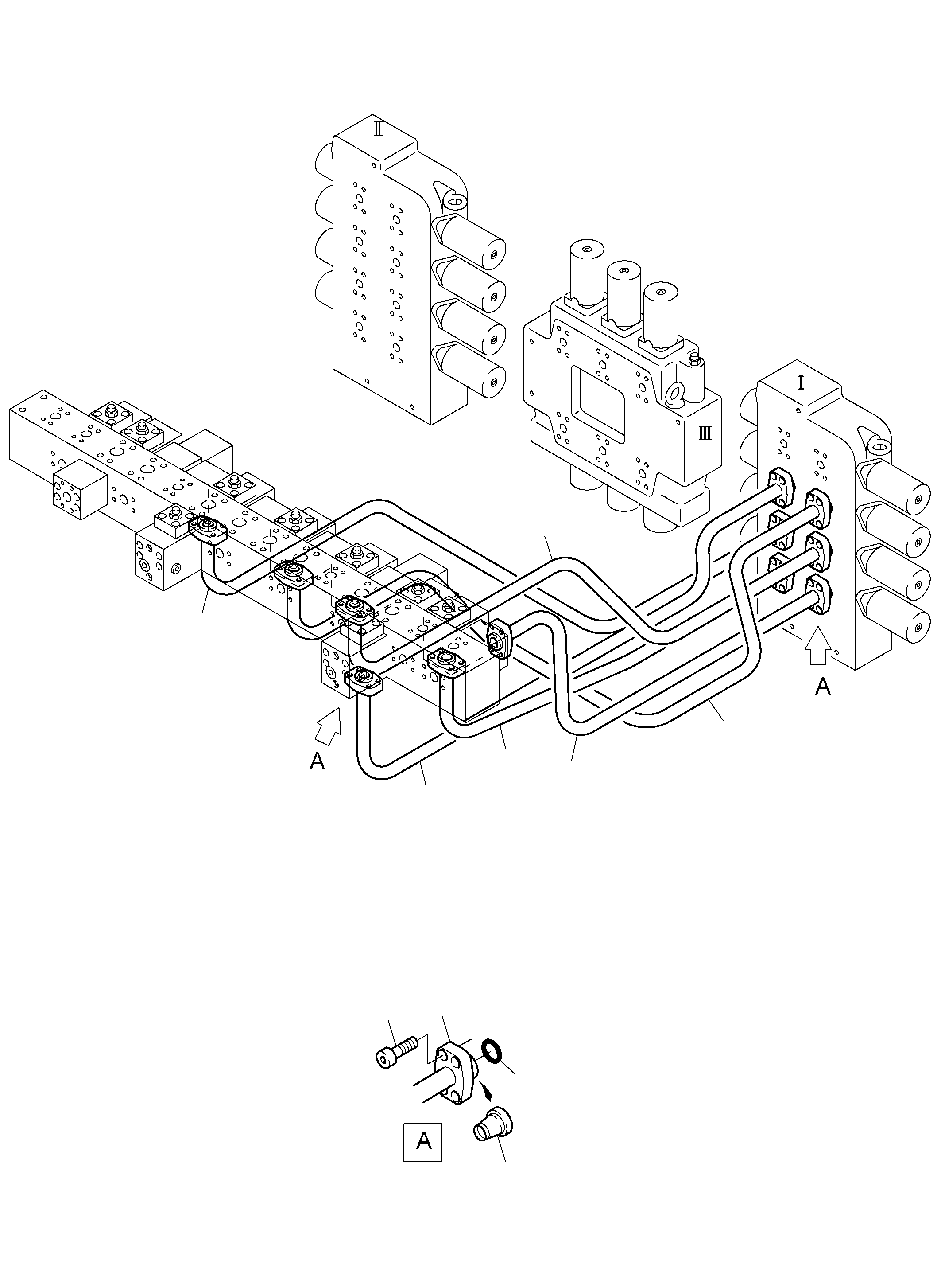 Komatsu parts book diagram for PC3000-6 S/N 06279: PRESSURE LINES - CONTROL BLOCKS - MANIFOLD BBE