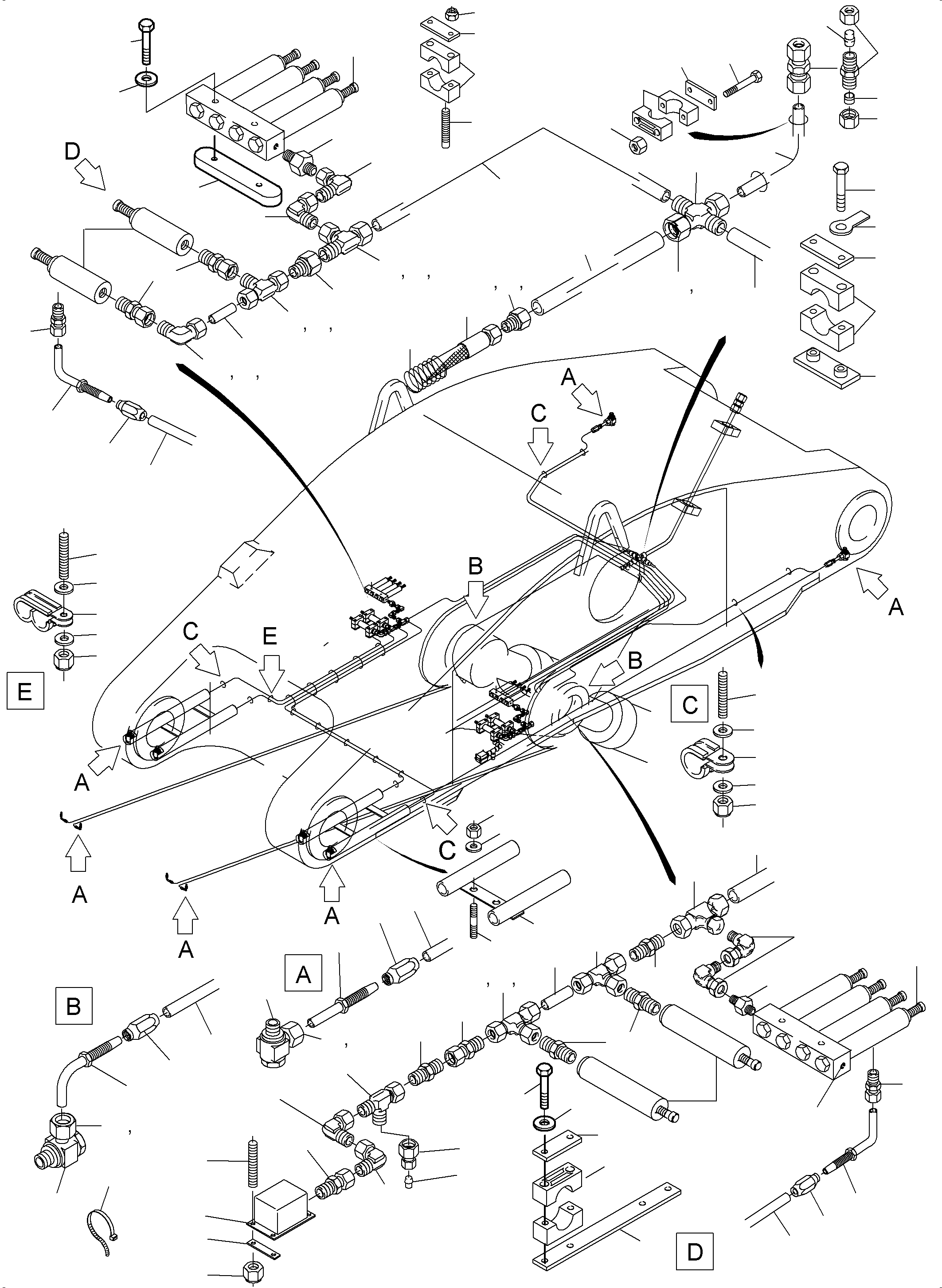 Komatsu parts book diagram for PC3000-6 S/N 06279: STICK 4,3 M - CENTRAL LUBRICATION
