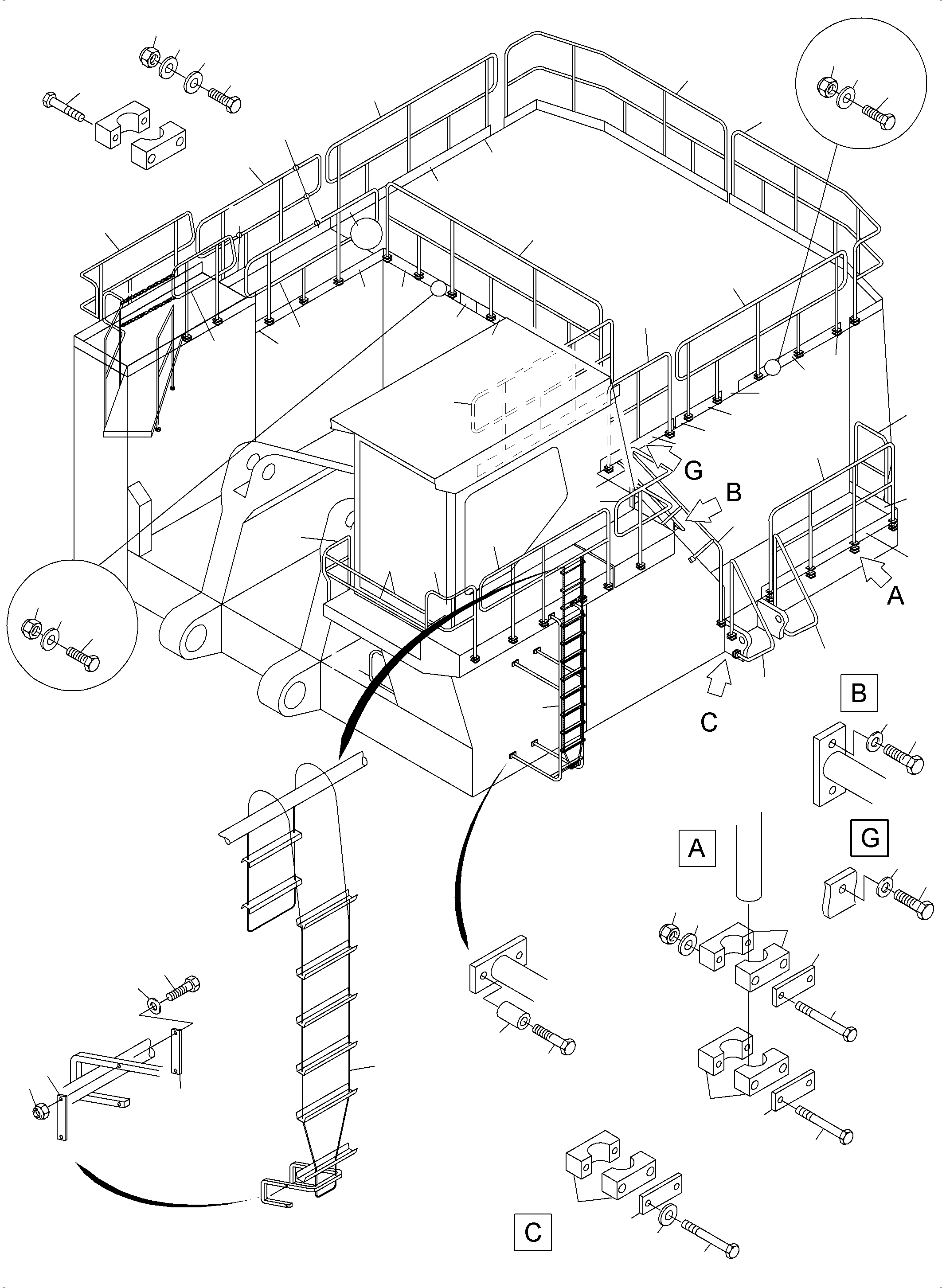 Komatsu parts book diagram for PC3000-6 S/N 06279: LADDERS AND RAILS