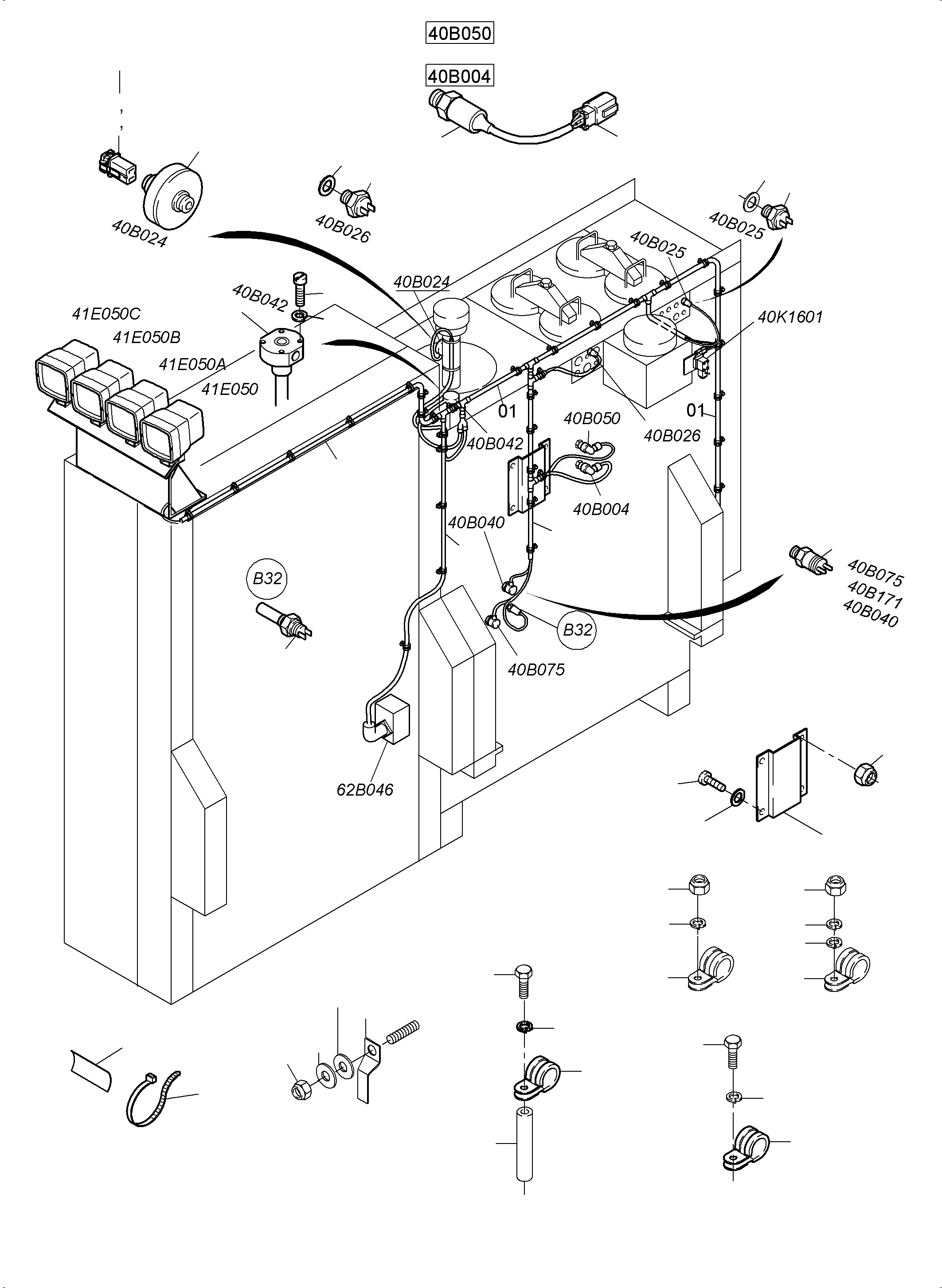 Komatsu parts book diagram for PC3000-6 S/N 06279: CABLES - OIL TANK AND SWITCH