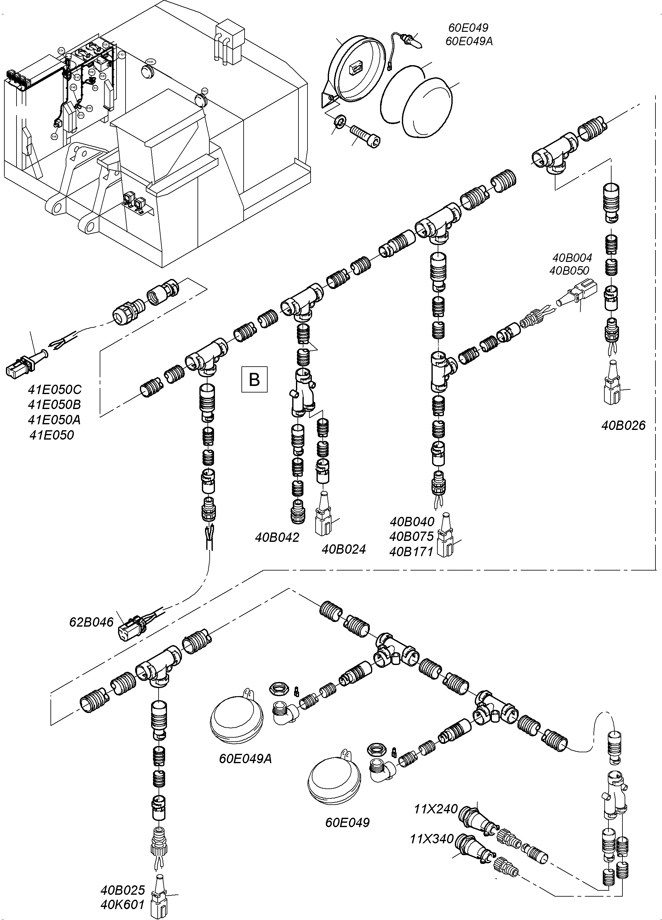 Komatsu parts book diagram for PC3000-6 S/N 06279: CABLES - OIL TANK AND SWITCH