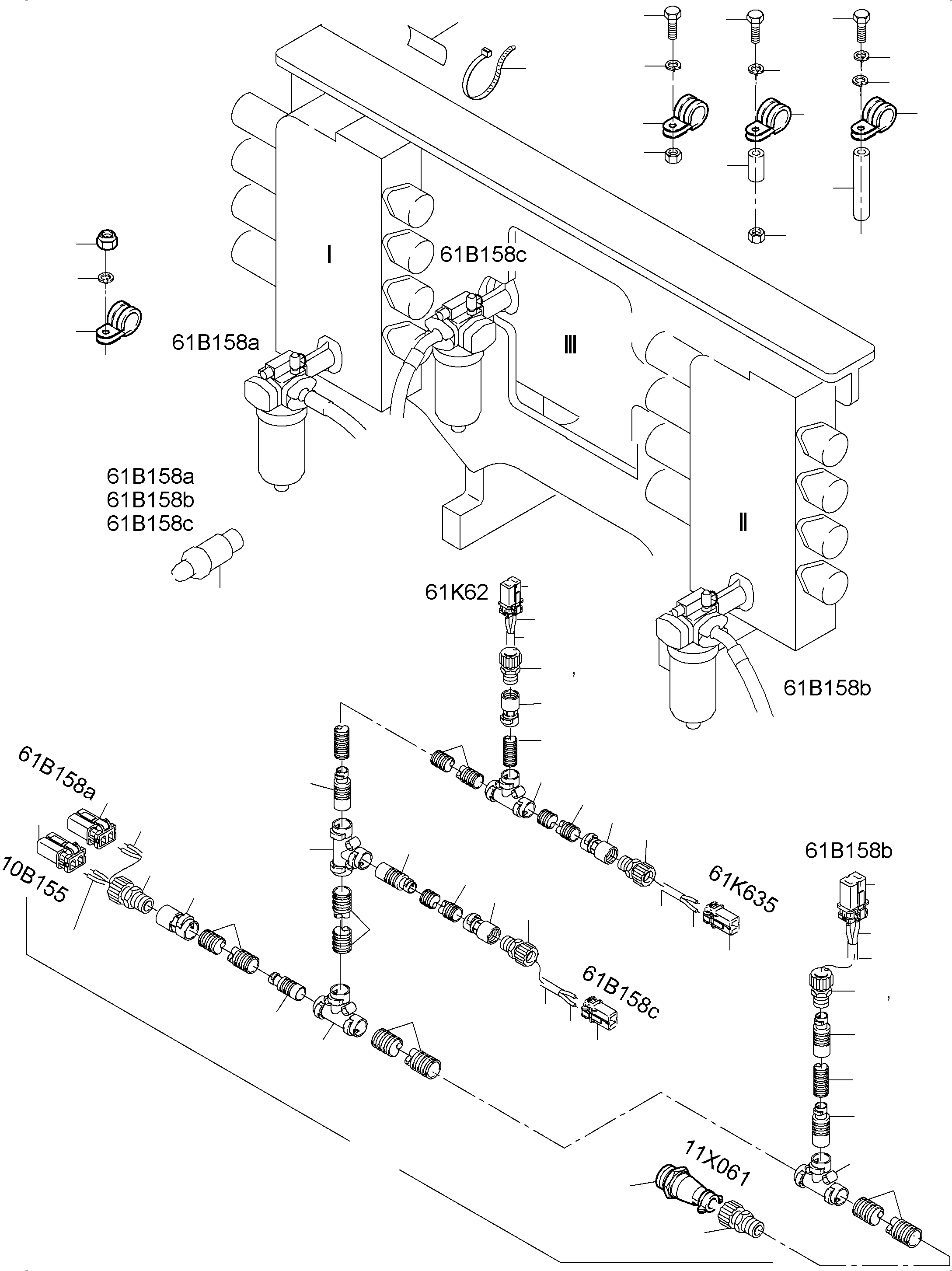 Komatsu parts book diagram for PC3000-6 S/N 06279: CABLES - SUPPORT, CONTROL UNIT - H.P. FILTER