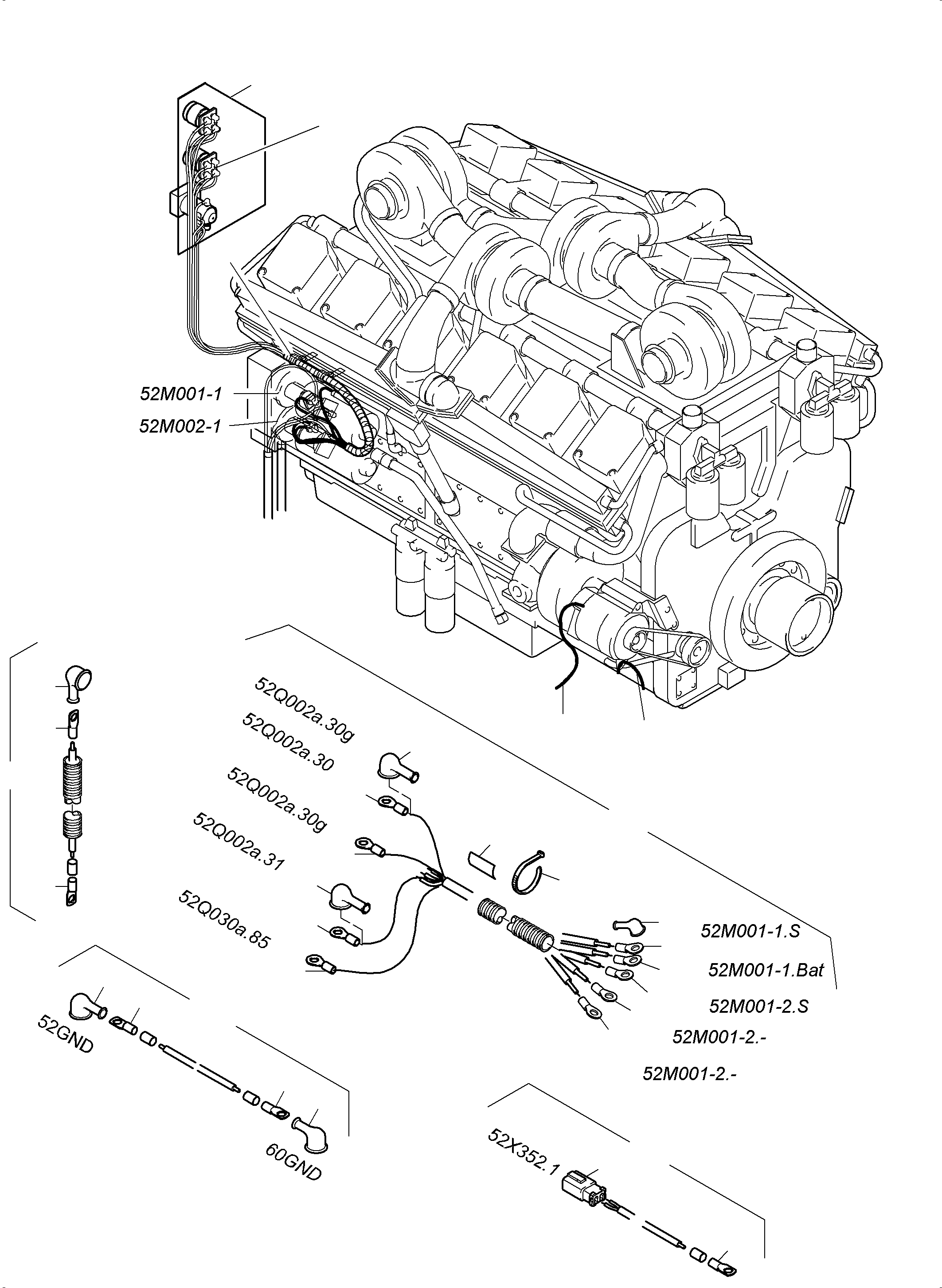 Komatsu parts book diagram for PC3000-6 S/N 06279: CABLES - ENGINE KOMTRAX