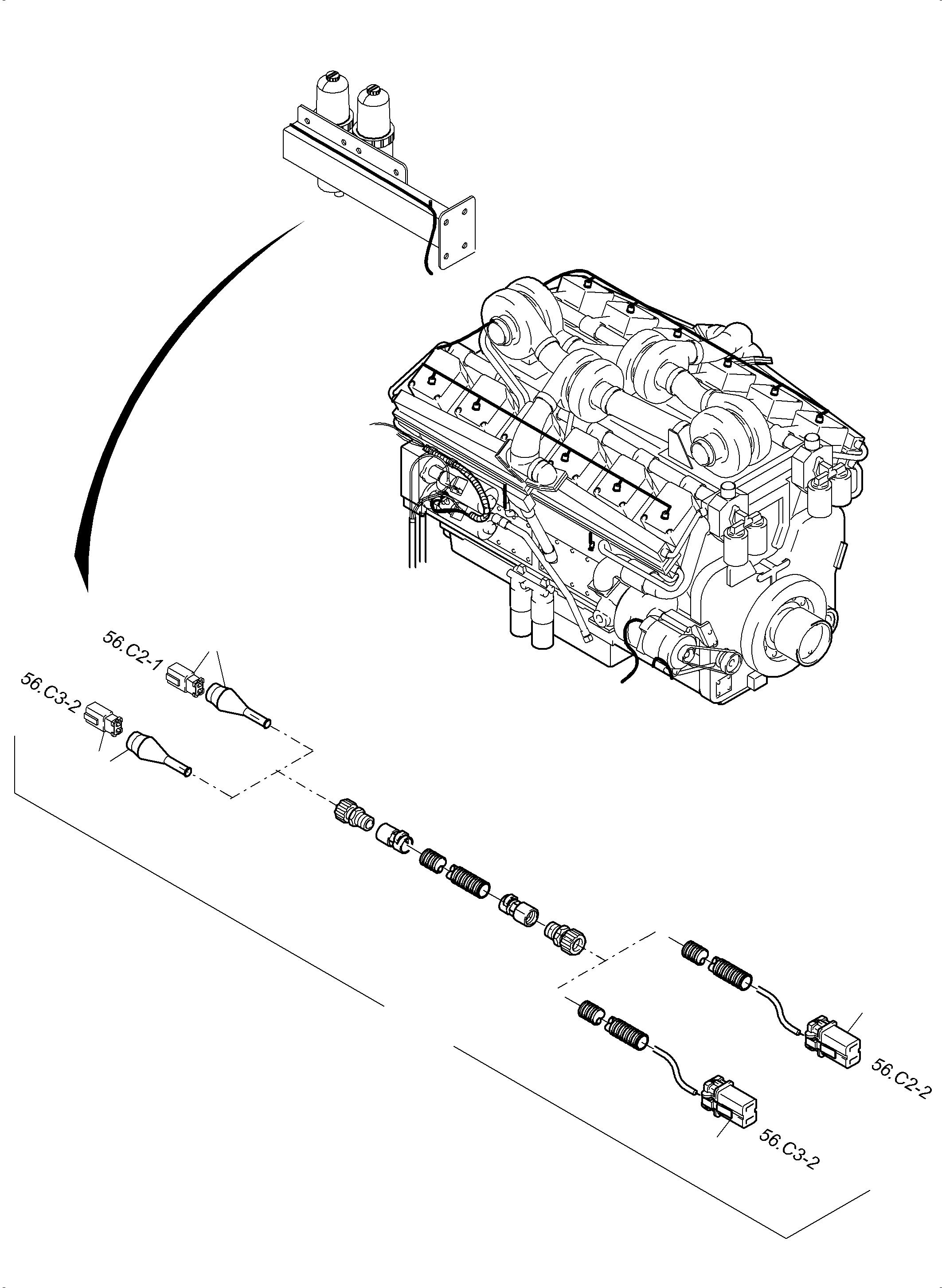 Komatsu parts book diagram for PC3000-6 S/N 06279: CABLES - ENGINE KOMTRAX