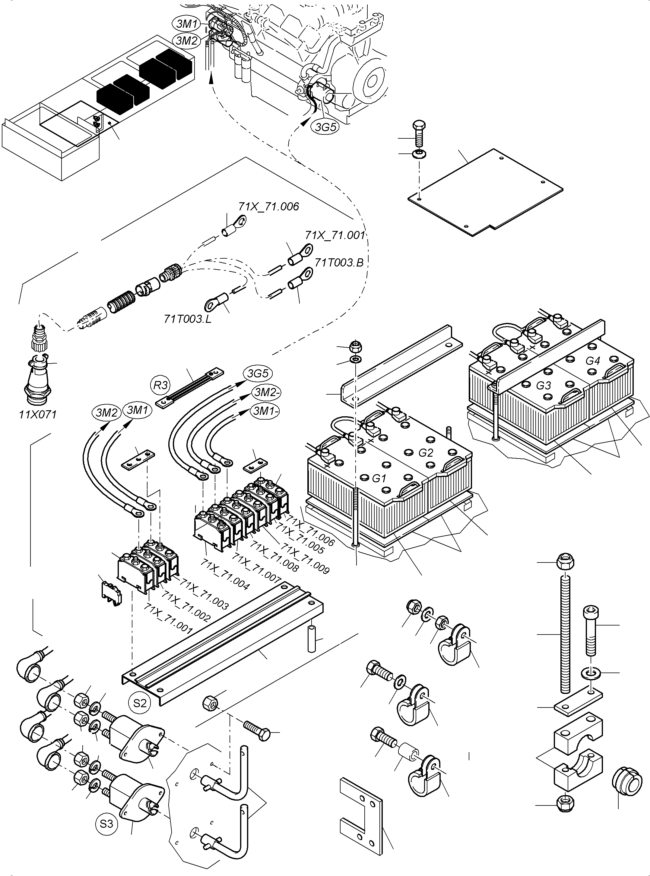 Komatsu parts book diagram for PC3000-6 S/N 06279: BATTERIES WITH CABLES