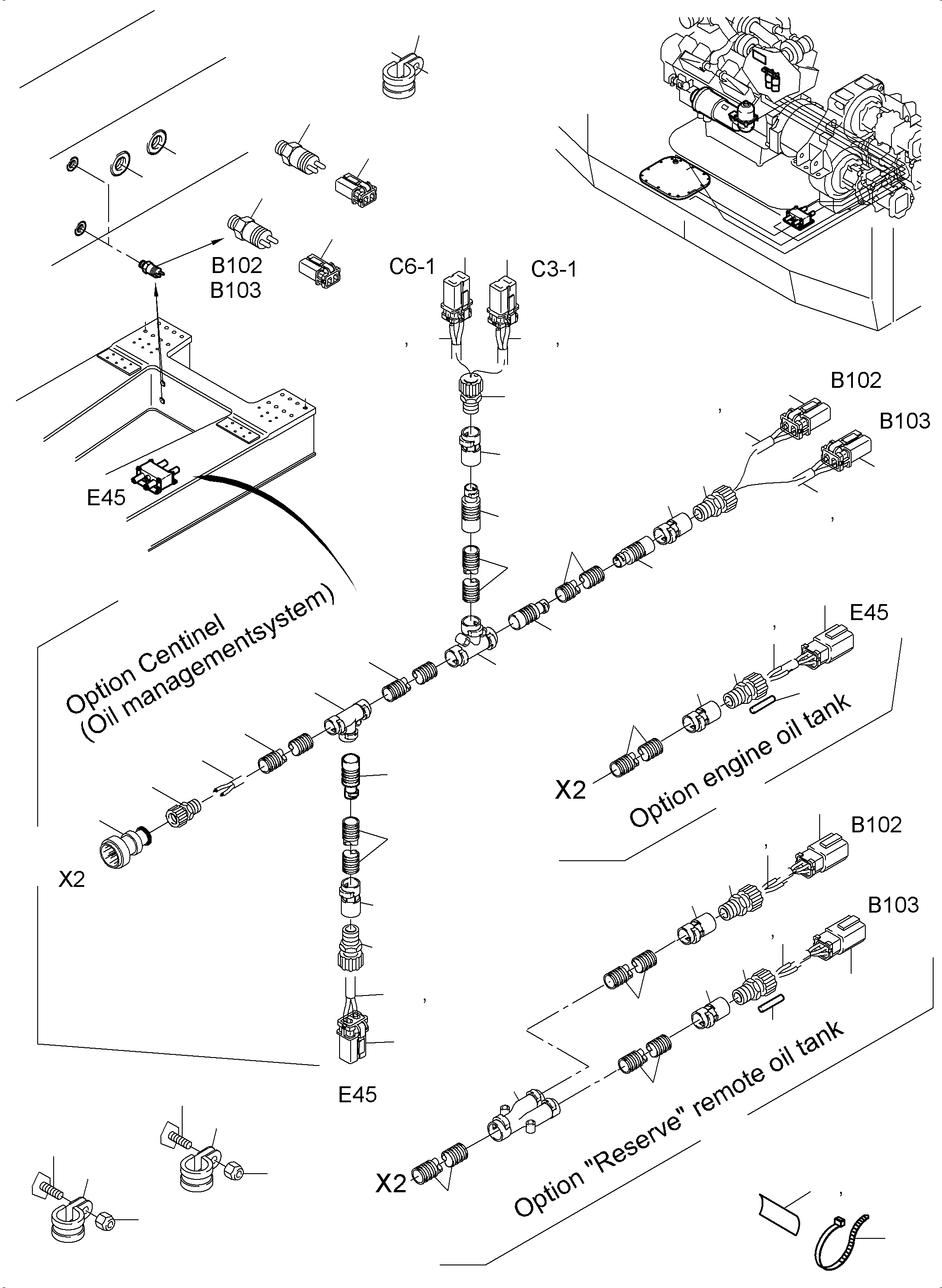 Komatsu parts book diagram for PC3000-6 S/N 06280: ELECTR. PARTS ENGINE OIL