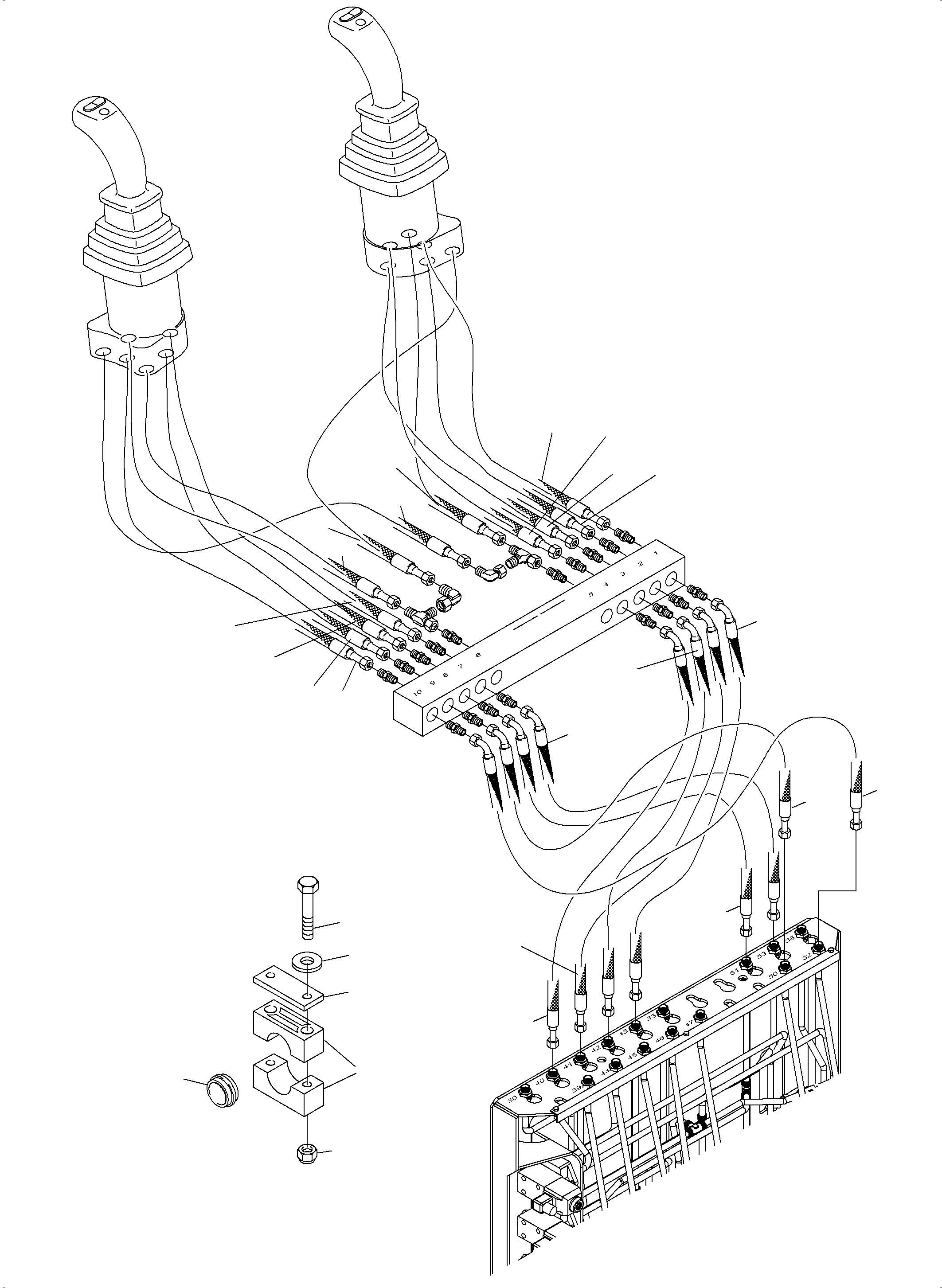 Excavators Mining Komatsu / PC 3000-6 06 302 31.07.2014(G06302) / Control Lines - PilotControl Plate to Pilot Oil Units (BE)(485-1885c : 485-1885c)