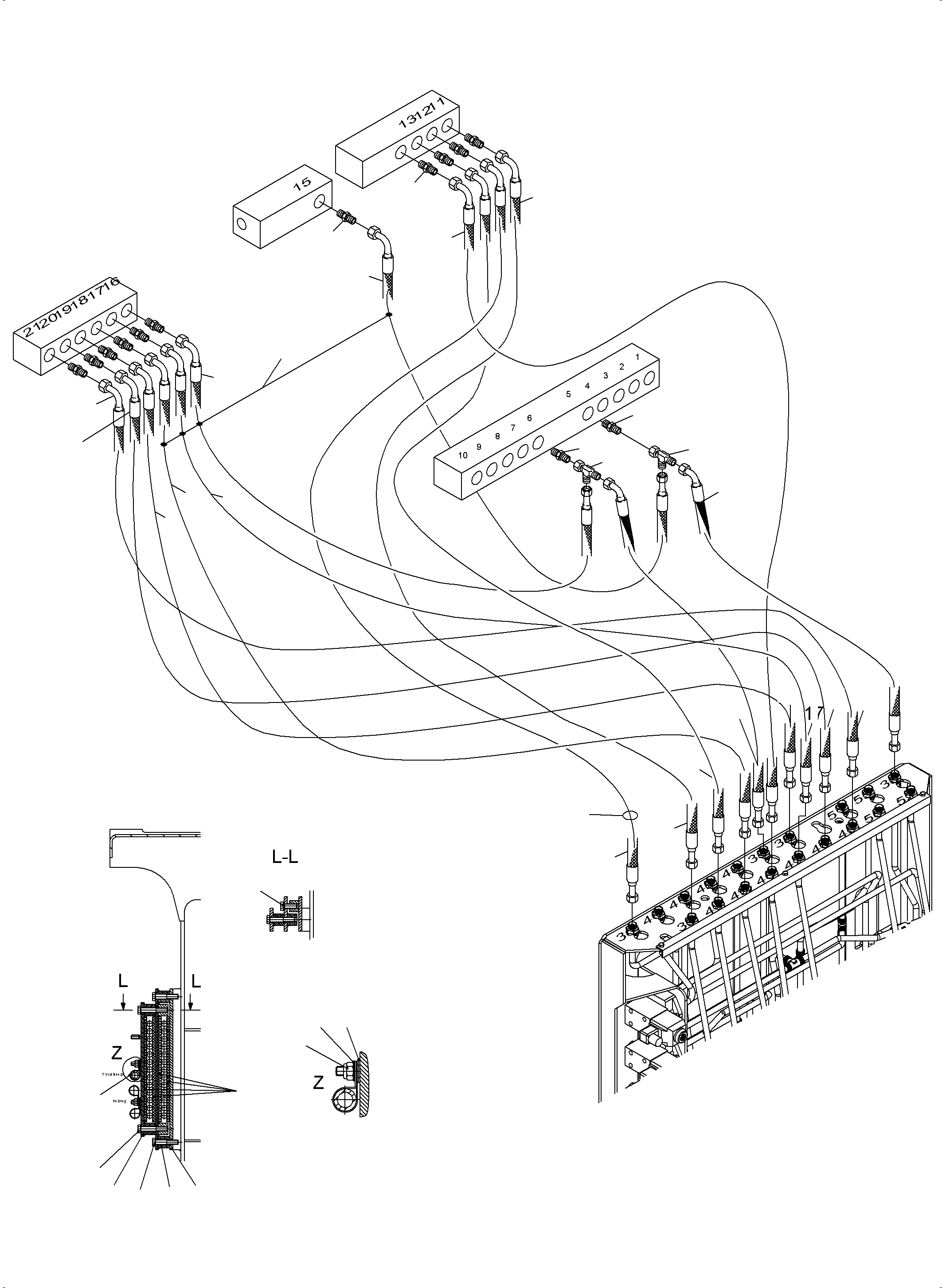 Komatsu parts book diagram for PC3000-6E S/N 06313: CONTROL LINES - PILOT CONTROL PLATE TO PILOT OIL UNITS (BBE)