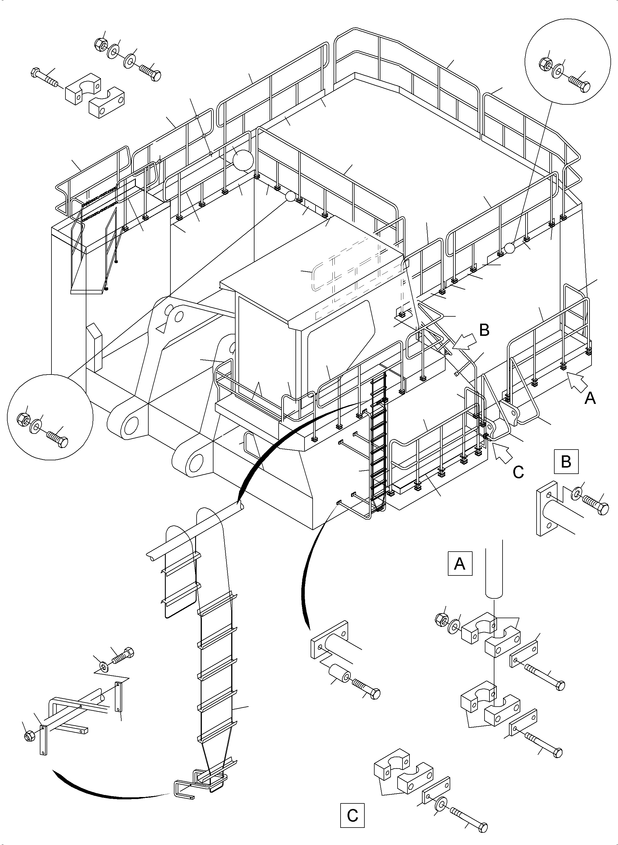 Komatsu parts book diagram for PC3000-6E S/N 06313: LADDERS AND RAILS