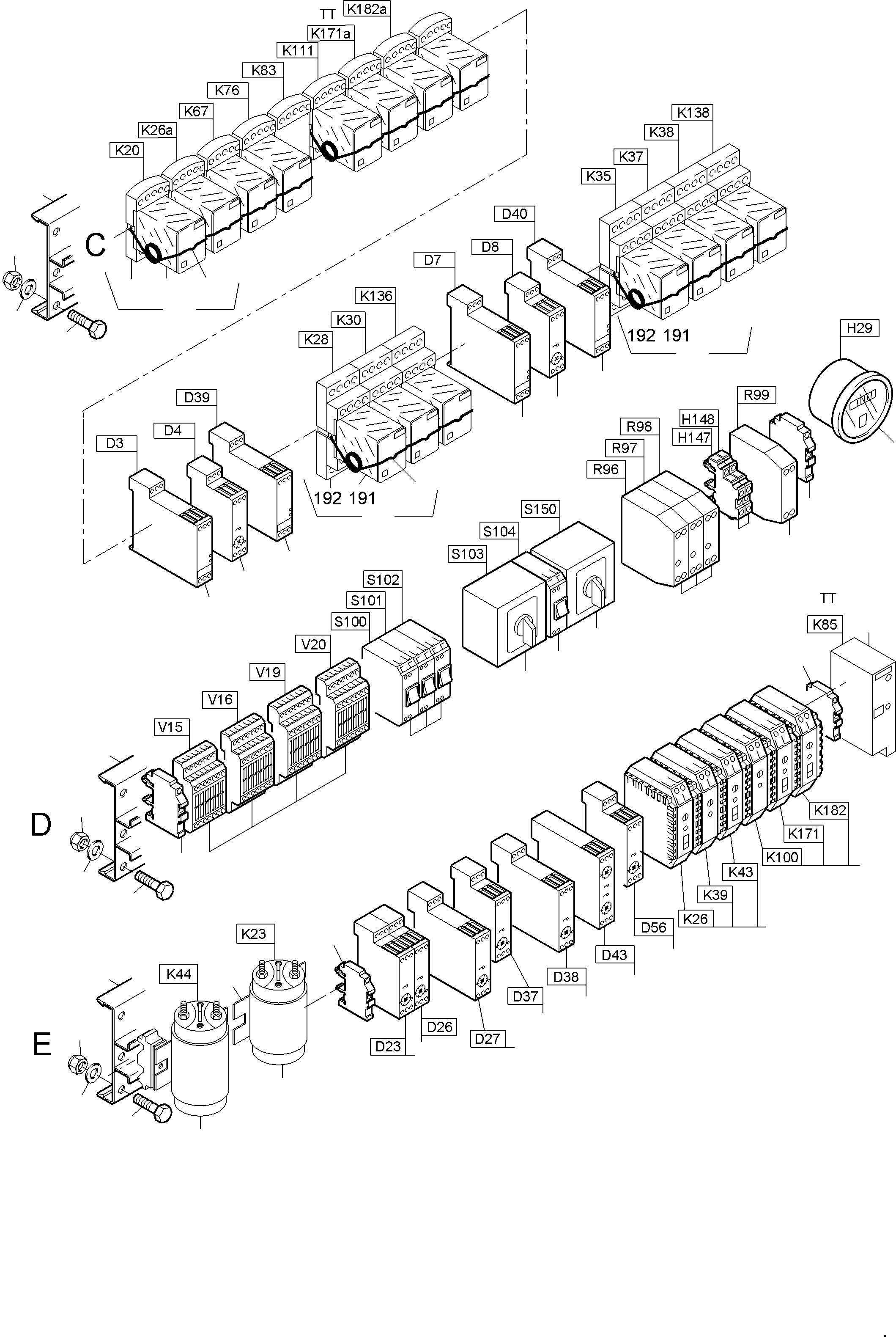 Komatsu parts book diagram for PC3000-6E S/N 06313: MAIN SWITCH BOX X2 IN CAB SUPPORT