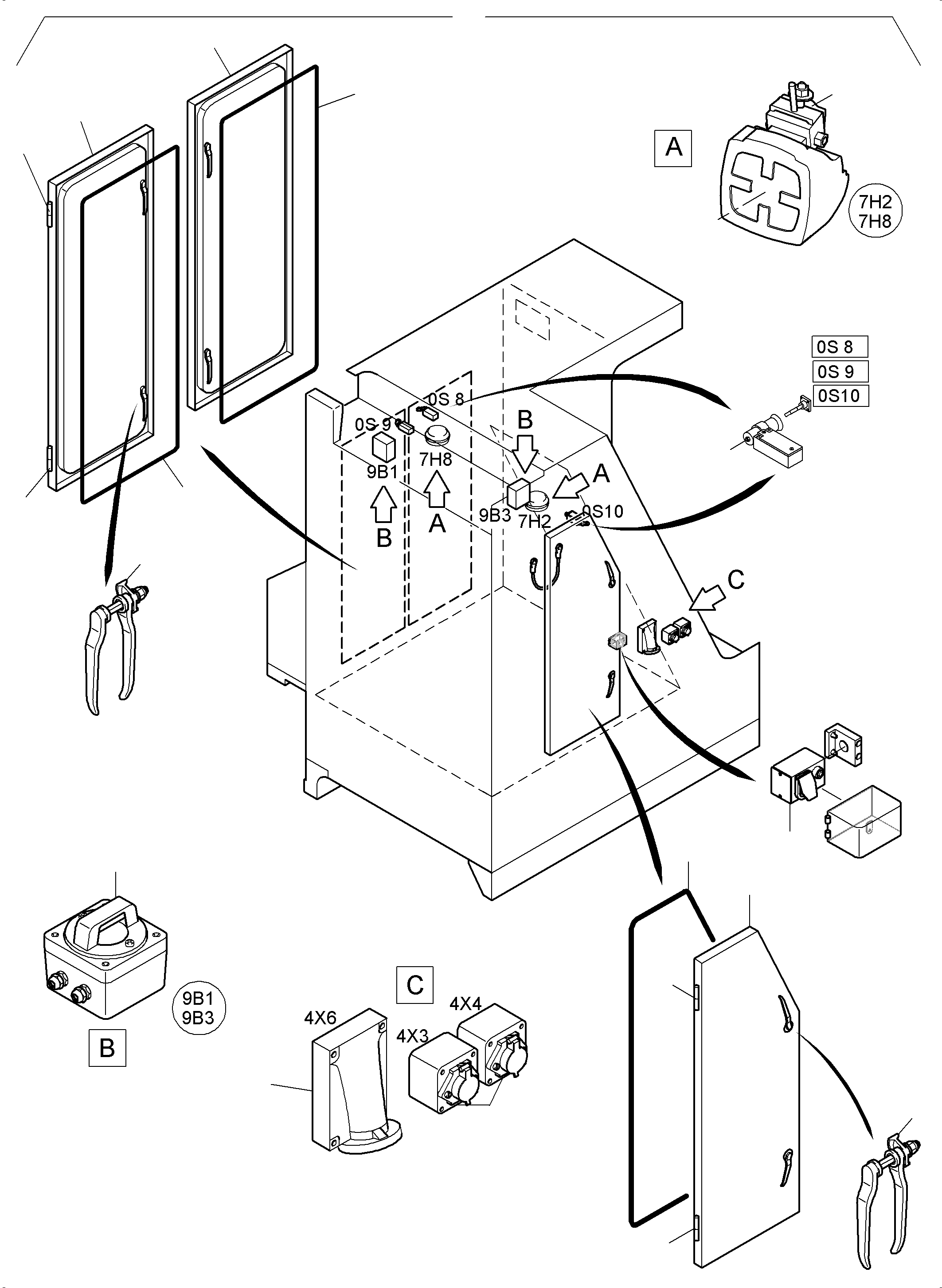 Komatsu parts book diagram for PC3000-6E S/N 06313: SWITCH CABINET