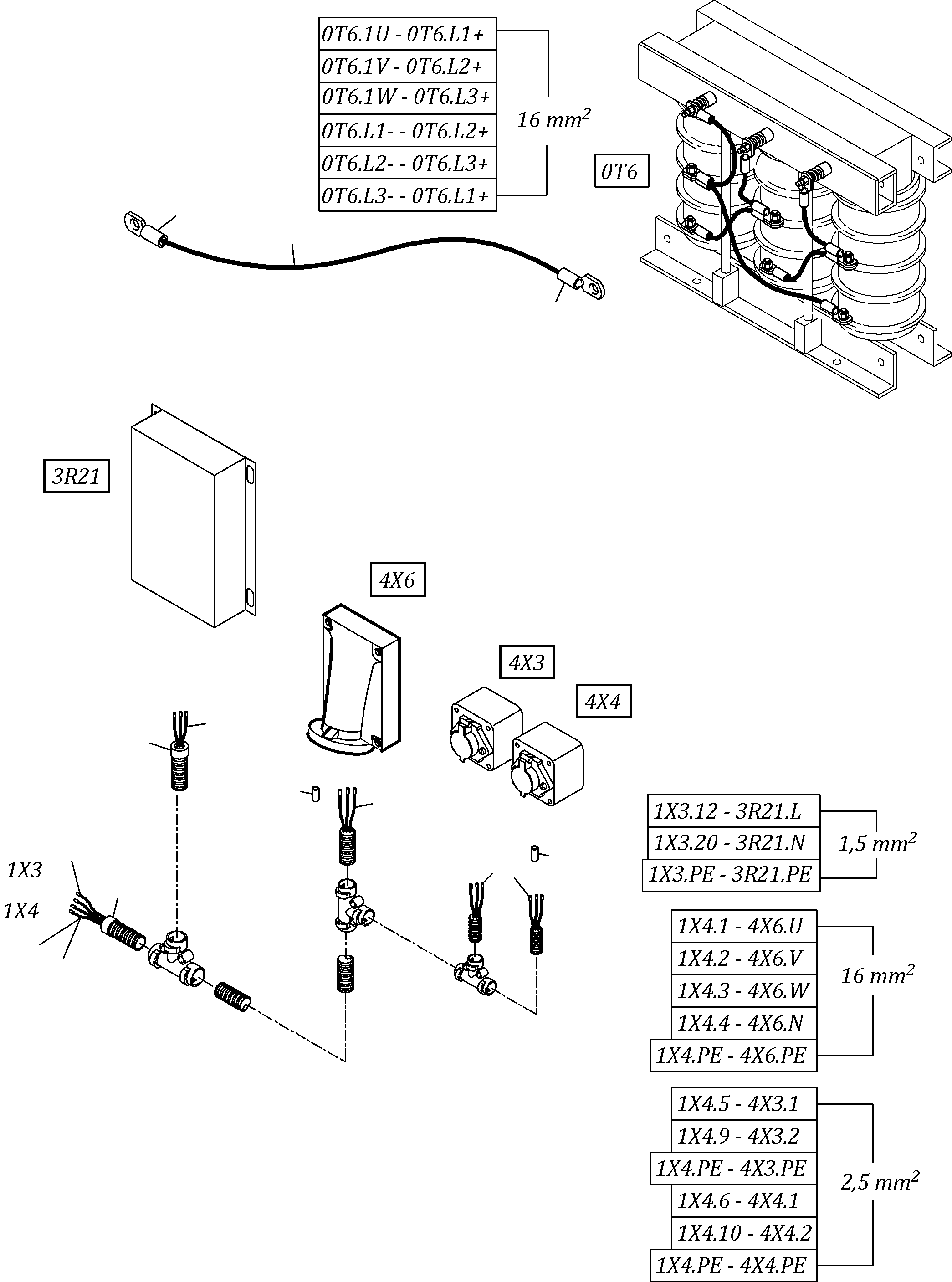 Komatsu parts book diagram for PC3000-6E S/N 06313: CABLES NS-MS-SWITCH CABINET