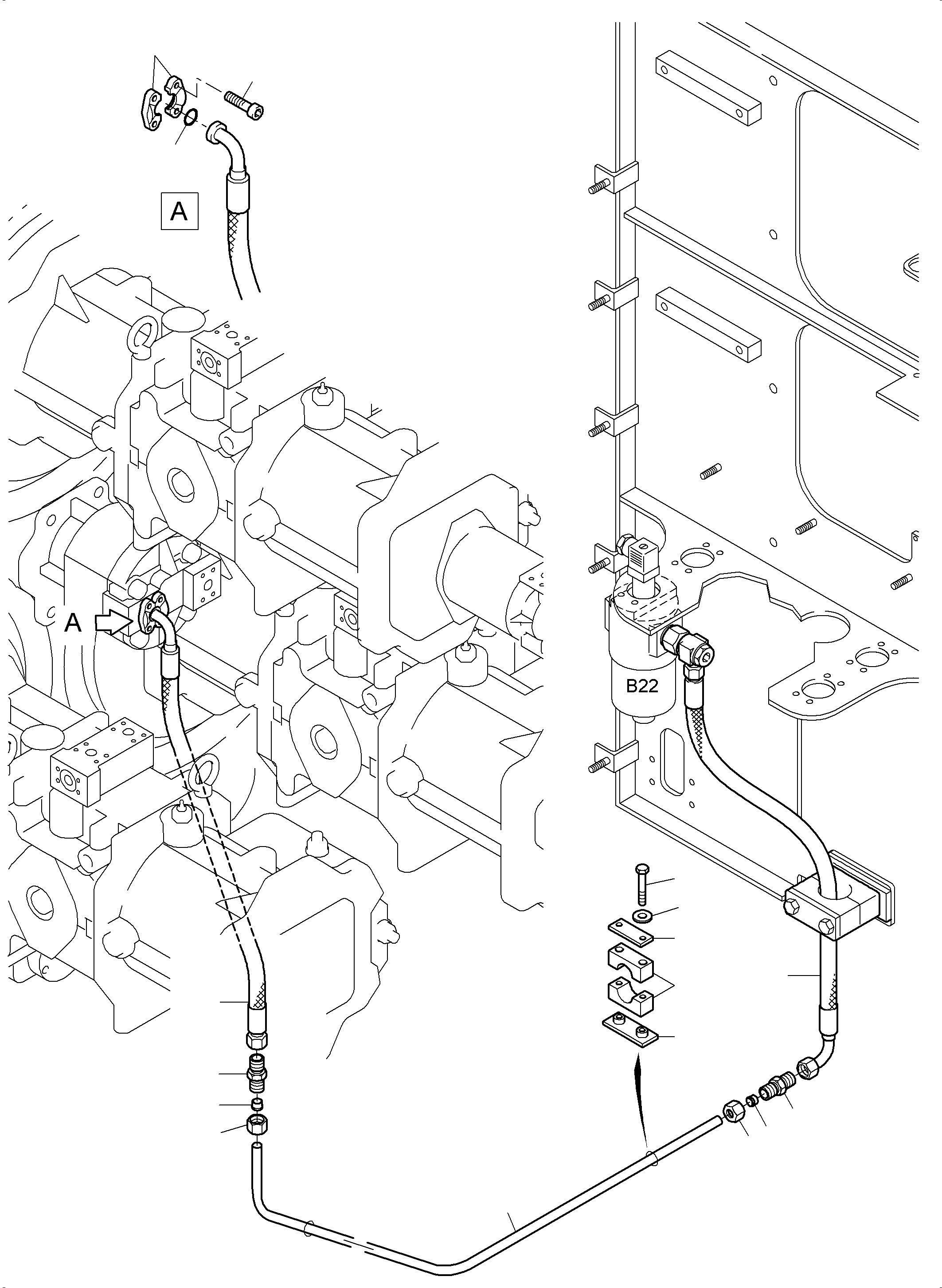 Komatsu parts book diagram for PC3000-6 S/N 06330: PRESSURE LINES (P) -CONTROL OIL PUMP