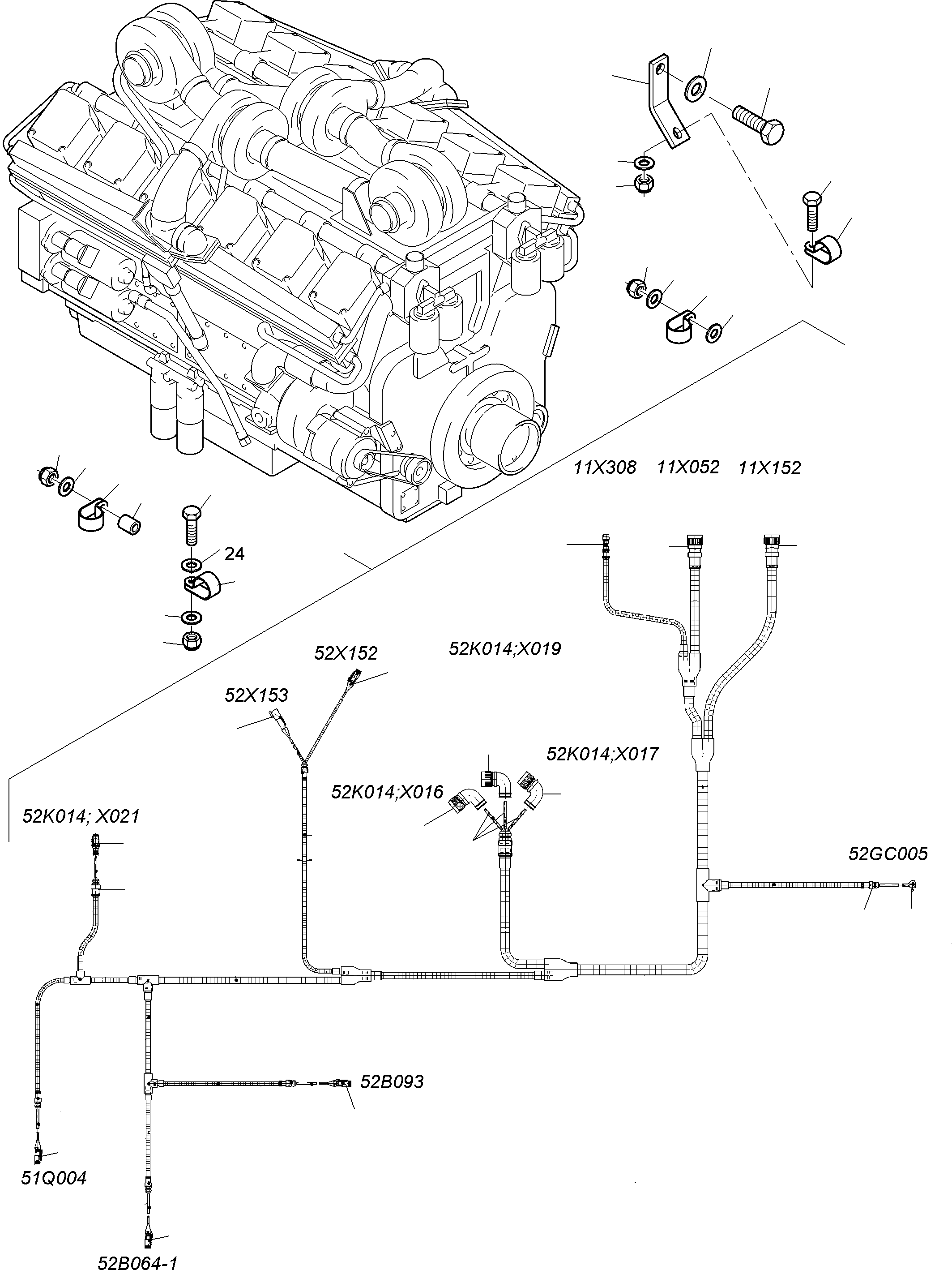 Komatsu parts book diagram for PC3000-6 S/N 06330: CABLES - ENGINE KOMTRAX