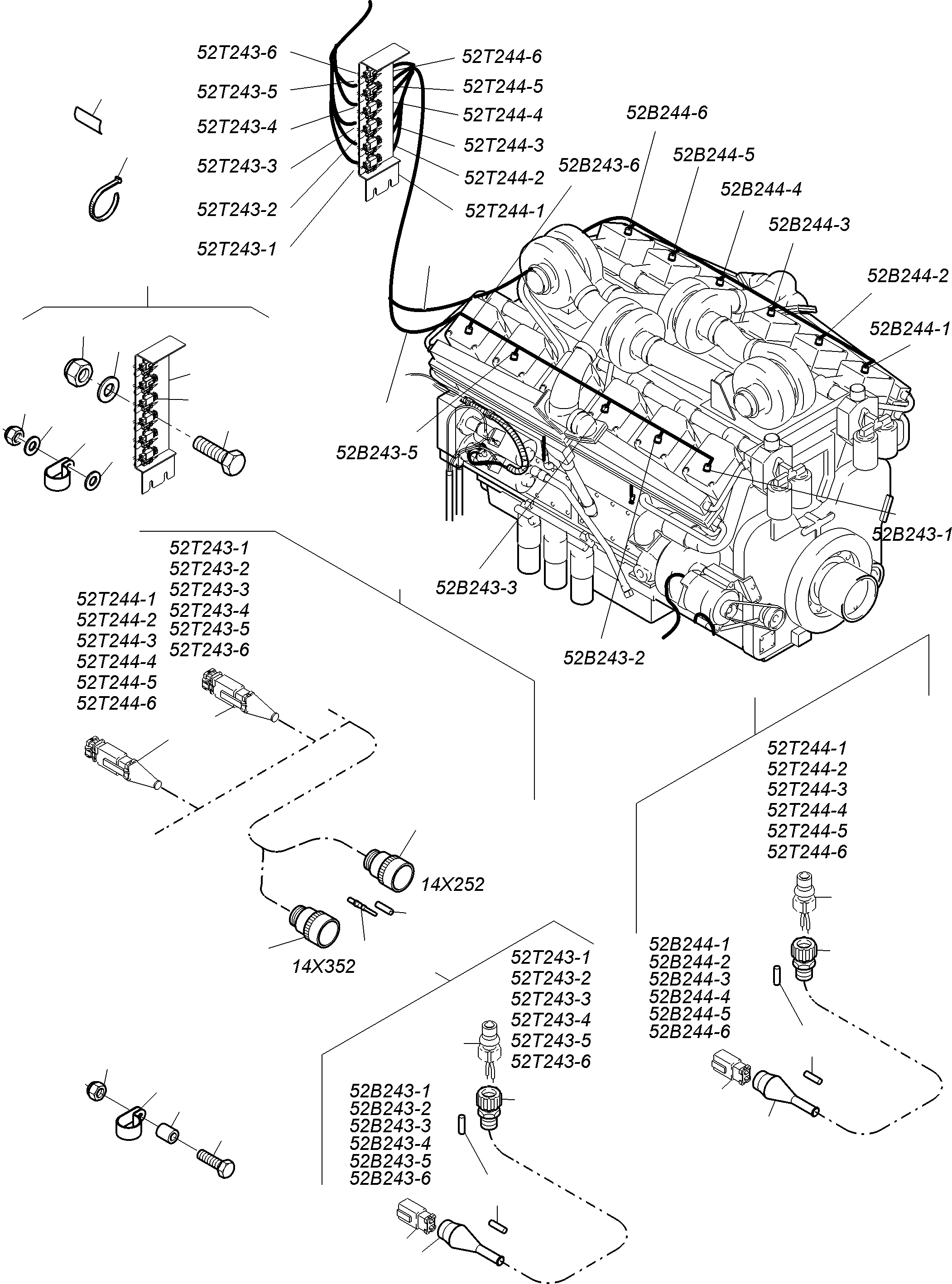 Komatsu parts book diagram for PC3000-6 S/N 06330: CABLES - ENGINE KOMTRAX