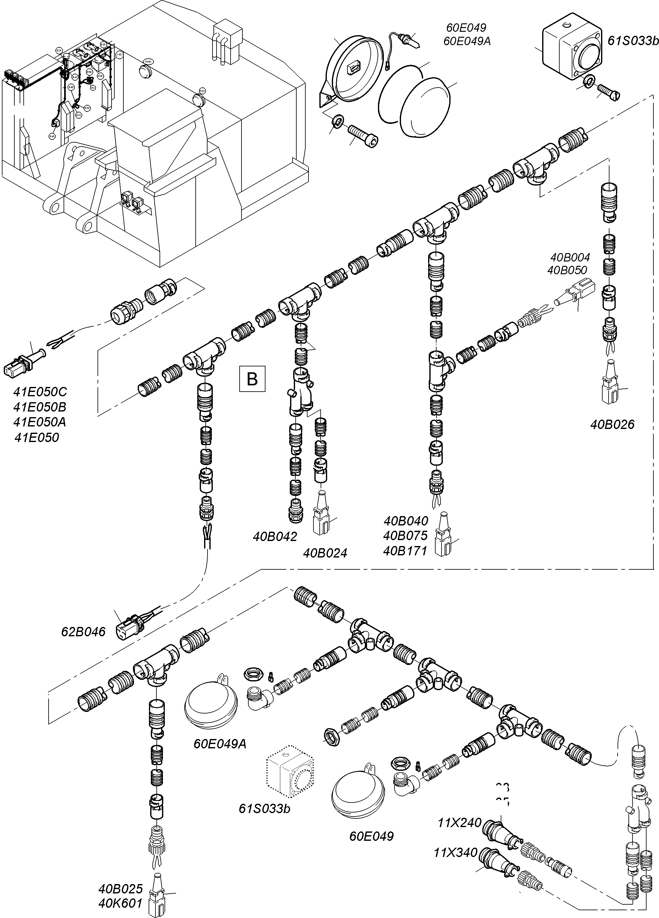 Komatsu parts book diagram for PC3000-6 S/N 06330: CABLES - OIL TANK AND SWITCH