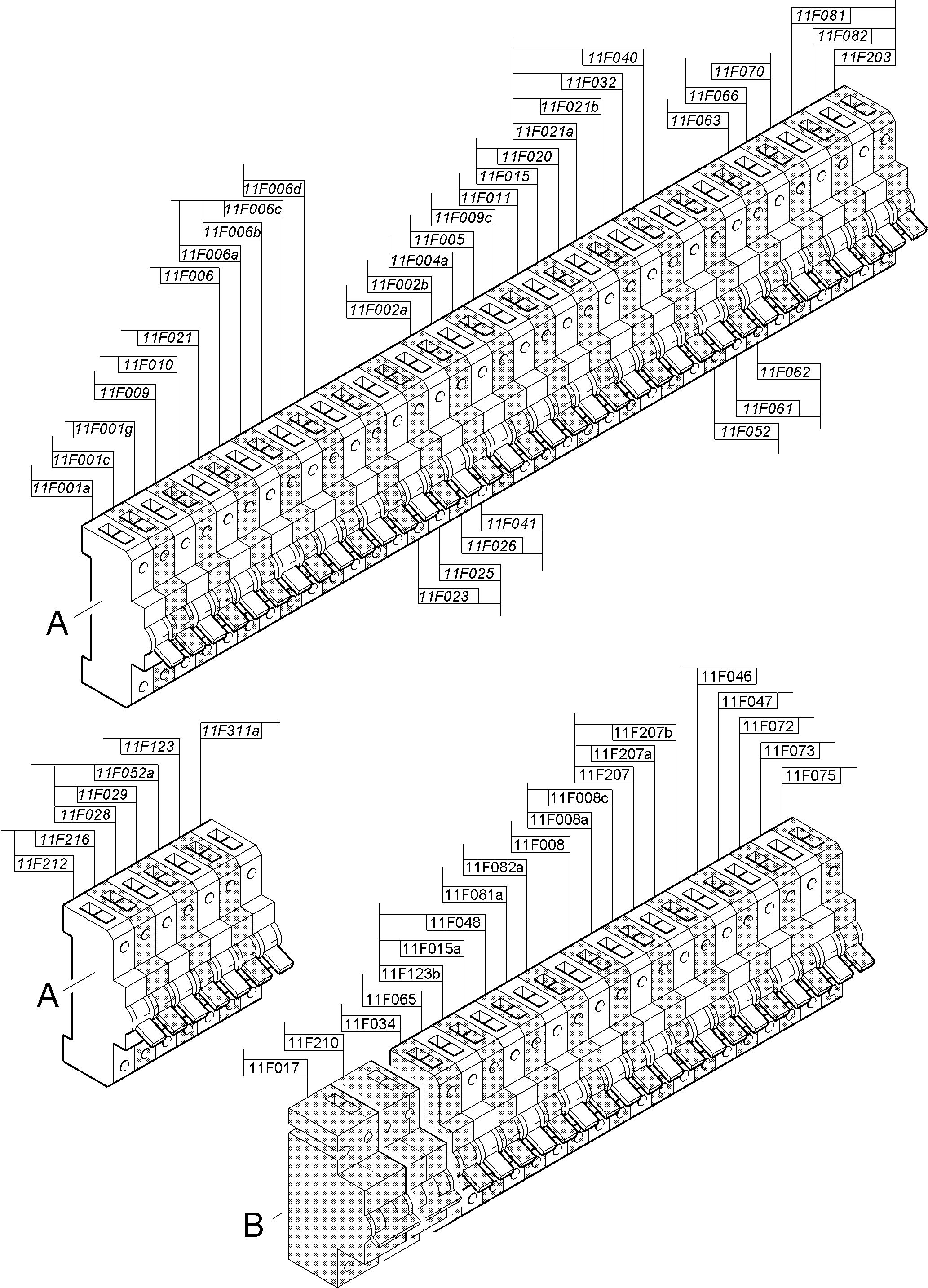 Komatsu parts book diagram for PC3000-6 S/N 06330: SWITCH CABINET LOCATION 11