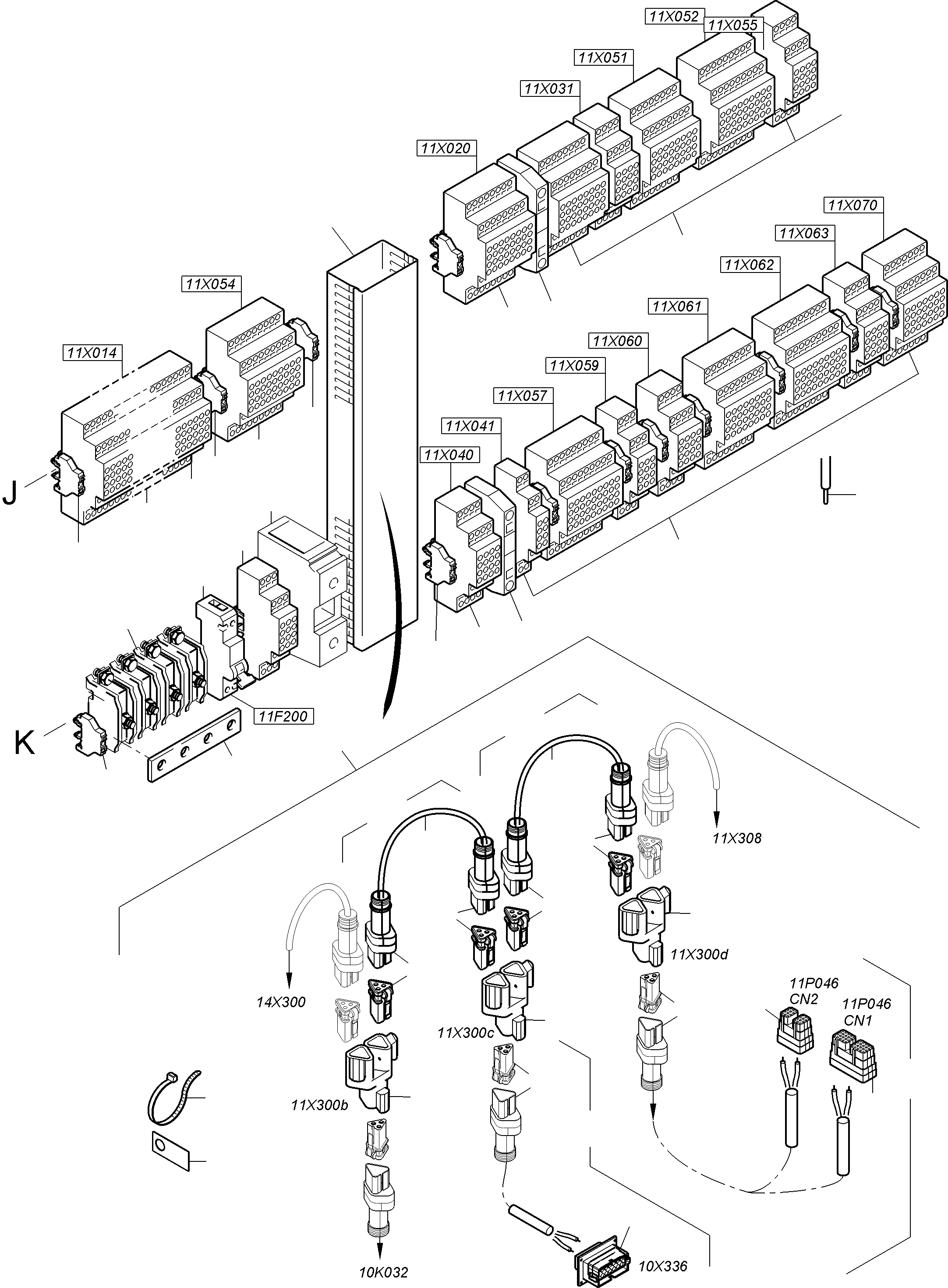 Komatsu parts book diagram for PC3000-6 S/N 06330: SWITCH CABINET LOCATION 11
